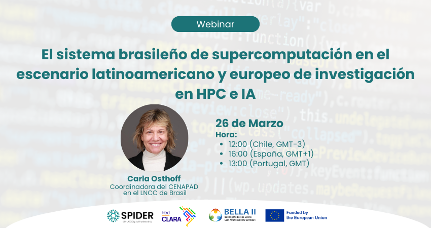 Red_REUNA's tweet photo. Es hoy!! Únete a la charla "El sistema brasileño de supercomputación en el escenario latinoamericano y europeo de investigación en HPC e IA", parte del #CallforIdeas de @spider_HEU y @RedCLARA para potenciar @BELLA_Programme.
Regístrate aquí: https://t.co/nuGIyshrOt https://t.co/4JznxTEL3h