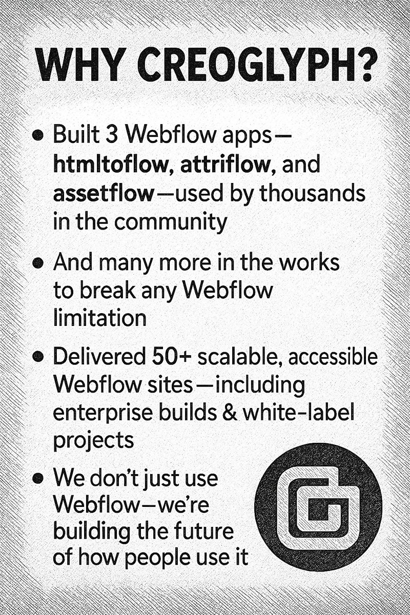 AathreyaaSachin's tweet photo. Just tried @OpenAI GPT-4o image gen — and it nailed our vibe at @Creoglyph 🧠⚡
We don’t just build in @webflow, we build for @webflow.
Built 3 apps, shipped 50+ sites — and we’re just getting started.
🚀 Q2 open — 2 slots only. Let’s build.
🔗 https://t.co/e6i6pHBUwN https://t.co/pq8DdCeL6L
