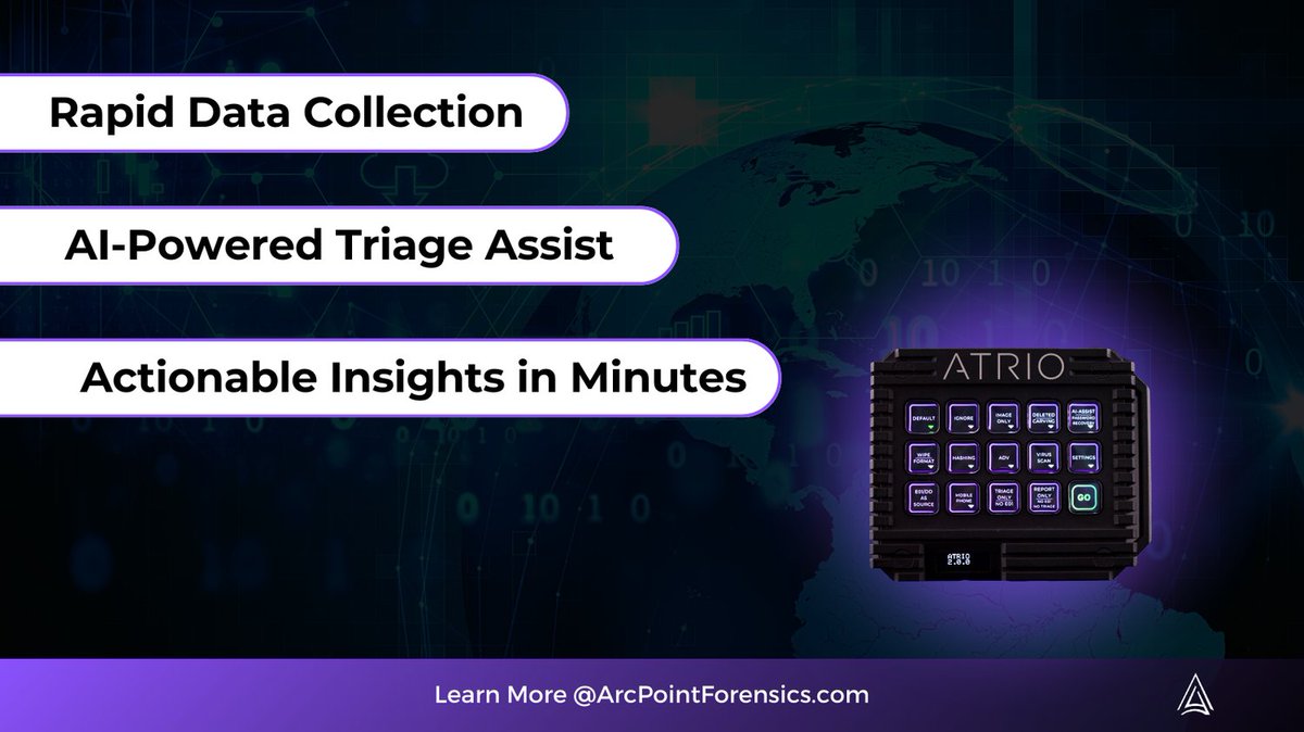 Revolutionize digital forensics with ATRIO MK II™ by ArcPoint Forensics! 🚀 Rapid #data collection, #AI-powered analytics, and actionable insights in minutes. Learn how we're changing the game for #CBP &amp; #HSI investigations. 

#DFIR