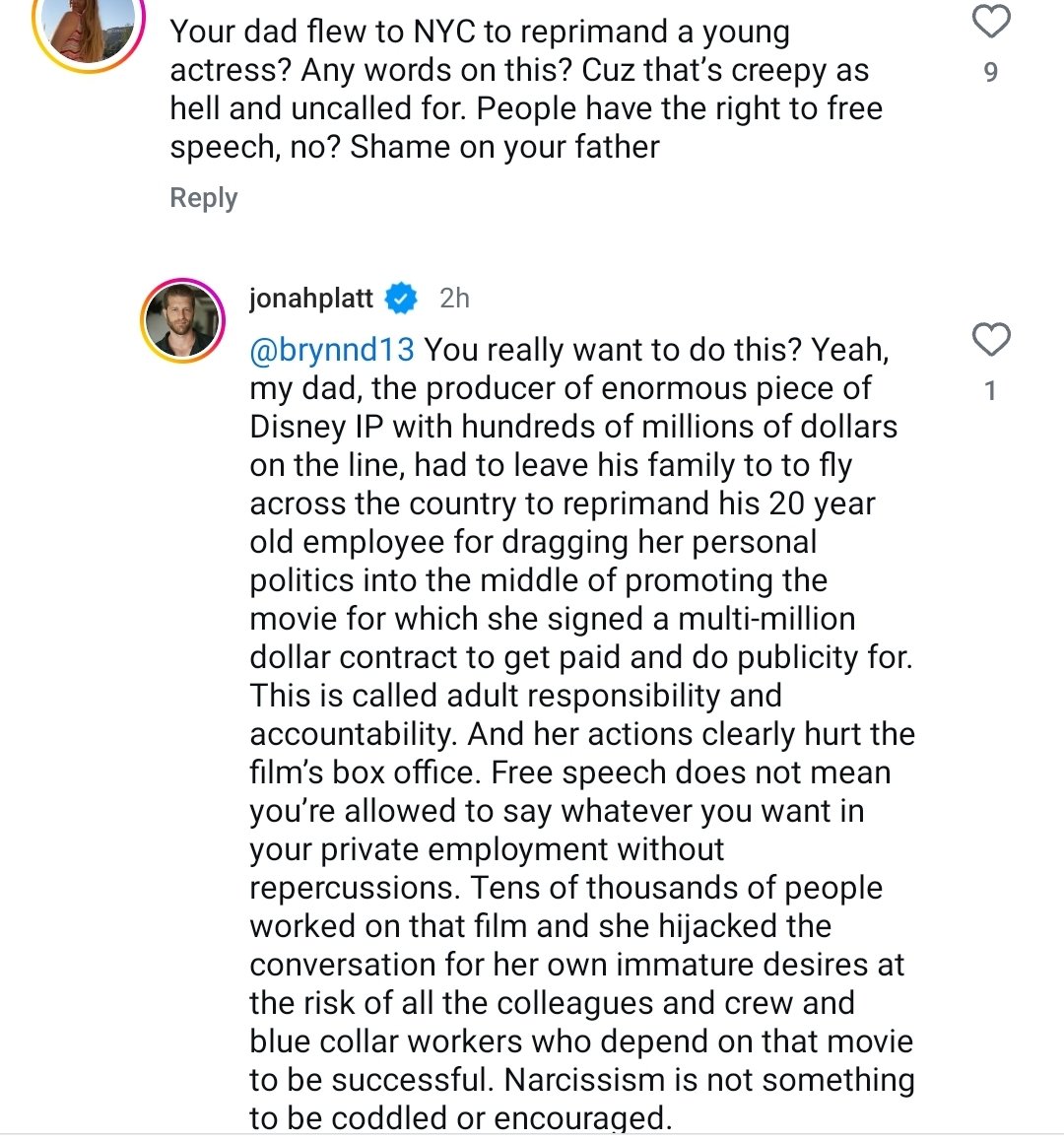 westsideshark's tweet image. jonah platt on instagram today calling raachel saying "free palestine" her "immature desires" and "narcissism"