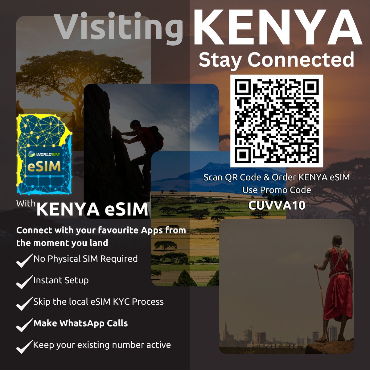 Stay Connected While Exploring Kenya! 🐘🦒
With WorldSIM Kenya eSIM
✔ Instant setup—installation in under 2 minutes
✔ Enjoy an exclusive discount with Promo Code: CUVVA10
🛒 Order now and stay connected: worldesim.co.uk/?acc=11b9842e0…

#Magicalkenya #kenyatourismboard #Kenya