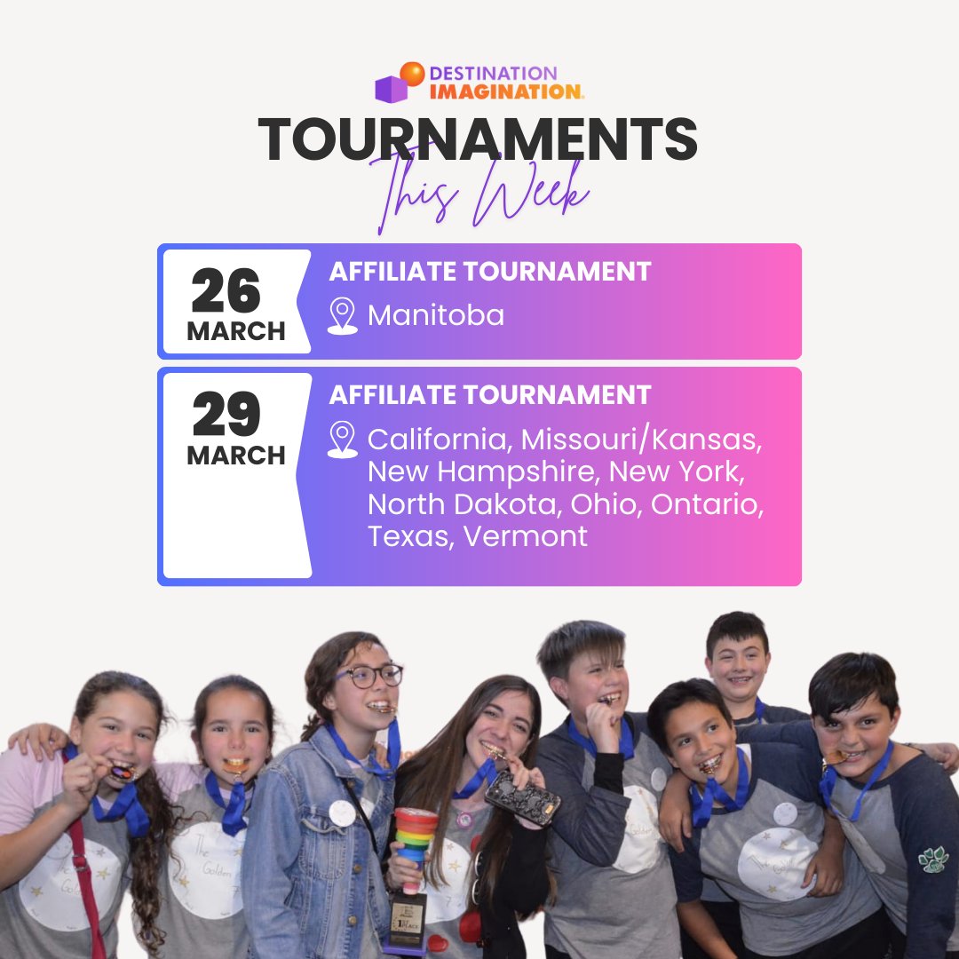 IDODI's tweet image. We&apos;re in the final weeks of our Affiliate Tournaments this season! We wish the best of luck to all of our teams presenting—starting today with Manitoba! 

#DestinationImagination #ChallengeExperience #Tournament #STEM #STEAM #CreativityInAction