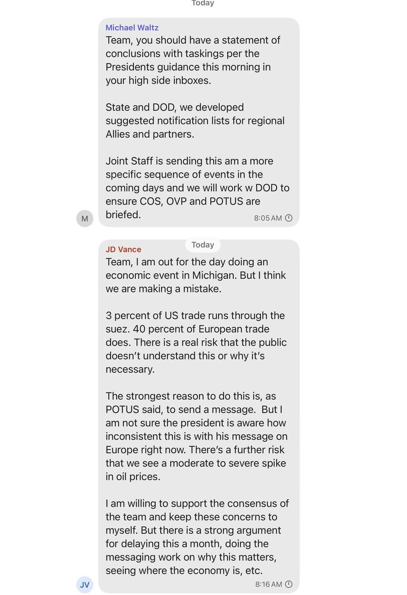 inteltower's tweet image. BREAKING: Jeffrey Goldberg from The Atlantic has just published the complete Signal chat transcript.
 🧵

1/3