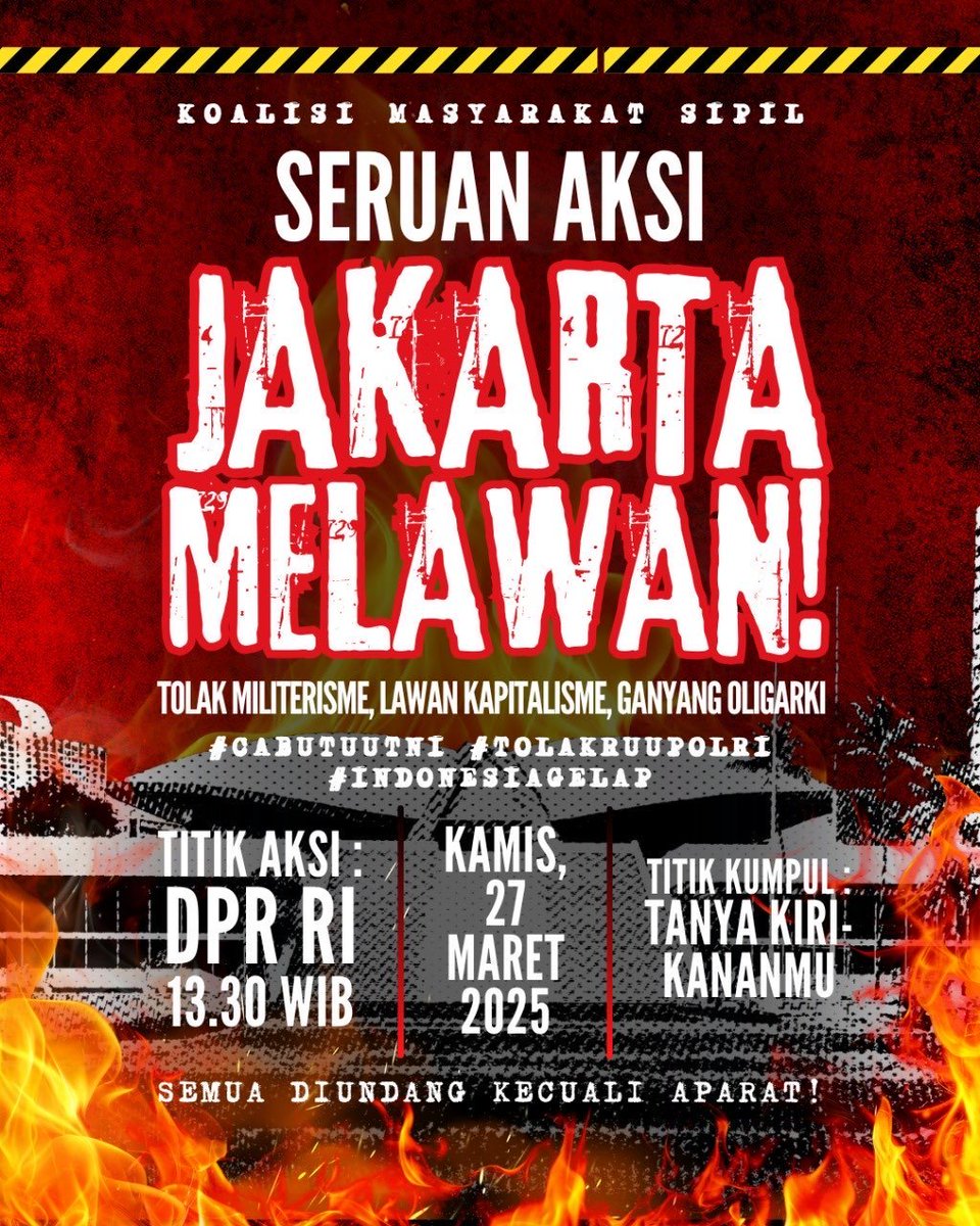 Besok aksi ya ges, bawa helm, bawa payung, bawa masker, bawa sarung tangan, sampai menang ✊🏾