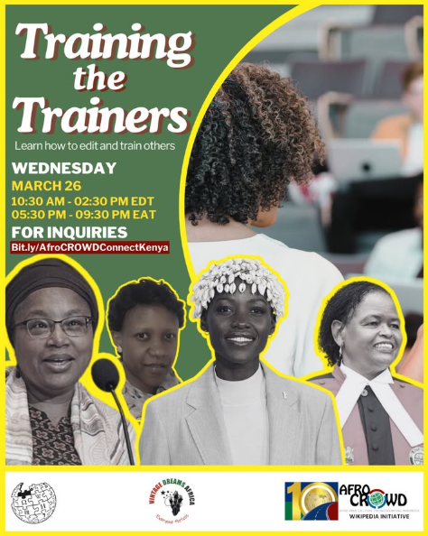afroCROWDit's tweet photo. #AfroCROWD is proud to be working with #VintageDreamsAfrica to hold a training the trainers event focused on notable #KenyanWomen on our #RoadtoKenya for #WikimaniaNairobi 2025! We will also be working on editing images and articles regarding women's health and other notable women's issues. We look forward to connecting on March 26, 2025. If this is an area that interests you, please let us know. The event will take place online from 11:00-01:30 PM EDT / 06:00 - 08:30 PM EAT.
RSVP at: https://t.co/hBaaIRotUJ
#BlackHerstoryMonth
#HappyWomensHistoryMonth
#WomenEmpowerment
#Wikipedia
#Wikimedia
#Commons
#AfroCROWD
#Africa