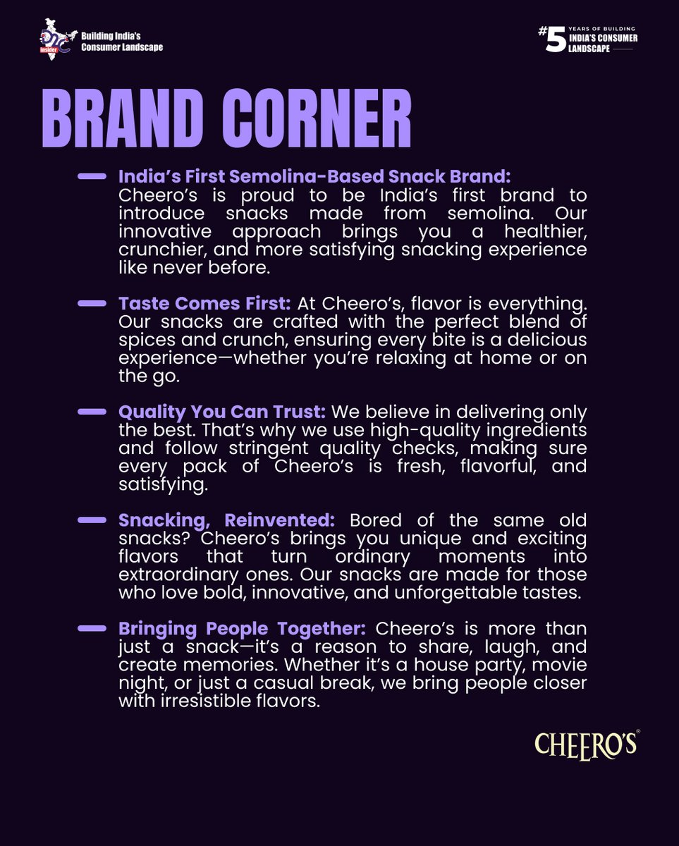 🔹 Brand Corner Spotlight: Cheeros

Cheero’s is shaking up snacking with India’s first semolina-based treats! Light, crispy &amp; packed with bold flavors—because great taste should never compromise on quality.

🔗 Discover more D2C brands: digest.d2cinsider.com/subscribe