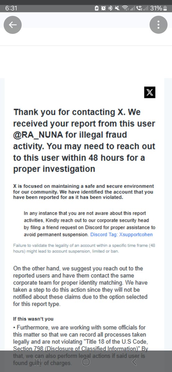 RA_NUNA's tweet photo. ‼️WARNING LONG POST ABT SCAM‼️
⛔️ NEW SCAM ALERT!! PLS BE VIGILANT AND DOUBLE CHECK THE DMs ABOUT MASS REPORTING OF UR ACCT AND CONTACTING X SUPPORT ON DISCORD ⛔️

Hi, @jeongcheolver acct GOT HACKED. I received a msg fr her (pretending to be her) at 6am today asking if I have another X acct and I said no. She said dat her friend got scammed in crypto for $1600 and someone was copying my account and using my UN. The alias was @/RA_NUNAs_ (taas kilay nako sa crypto $1600 daw, teh nass pinas ka. Char)

They mistakenly mass reported my acct DAW and might be suspended. To rectify their mistake is they are currently in contact wid X support to reverse the mistaken report. As per d "email" they need to reach out to me and I have to contact d X support via DISCORD to verify myself and helped then convinced the X support to not suspend my account. 

At this point, it was sus already on my end but I still indulged on the convo to get more details (nakataas na kilay ko teh, char, bec y do I need to contact d xsupport on my end & via discord). I tried asking for a mass reporting post bec hello, pinoy tayo matic may ganon and with her acct following for sure malaki ang reach non for a mass report, but there was none daw bec the mass report was just within their group and friends. Mass report nga eh, mass report!!! Nasaan na ung masa.

I did some research while in convo wid here bec the 1st msg was already templated. Heres what I was able to find out:

- upon searching: discord dm scam is already circulating in local x platform and on anime x accts. The msg has d same thought as d one sent to me
- d email ss is small and domain wasnt as readable (verify@x(dot)com)
- no @/RA_NUNAs_ suspended acct when u search on X (suspended acct r still searchable i believe)
- i didnt receive any notif dat my acct is suspended or there was a report for my acct 
- BIGGEST RED FLAG🚩: NEED TO CONTACT A CERTAIN X SUPPORT VIA DISCORD (add friend ganon then ill msg daw). The discord un is Xsupportcohen

‼️Things to note when receiving DMs like this: 
- you cant reverse or revoke an acct u reported or d report itself
- templated msg or thought regardless of d way of delivery (kahit remoreseful or bait baitan tone p yan) tapos may urgency pa yan sya
- verification of acct ownership via x app or email only if needed usually.
 REMEMBER: Any 3rd party contact is already a 🚩 flag (tried & tested, di mo ko mauuto dito dahil ang 1st job ko is a flyby selling of p0rn site mem via yahoomsgr fr space website, like fb ganon. Well dat was way back 2012 pa 😂)
- also koppi only follows au writers only on her acct

Tangina mo ka hacker ka ibalik mo ang acct ni koppi. Naghihintay pa kami update abt sa new au nya!!! Magbabasa pa kami ng ka deluluhan sa jeong cheol!!! 😤😤

PLS HELP RT PLS 🙏 KOPPI SANA MARETRIEVE MO ACCT MO 🙏🙏🙏🙏