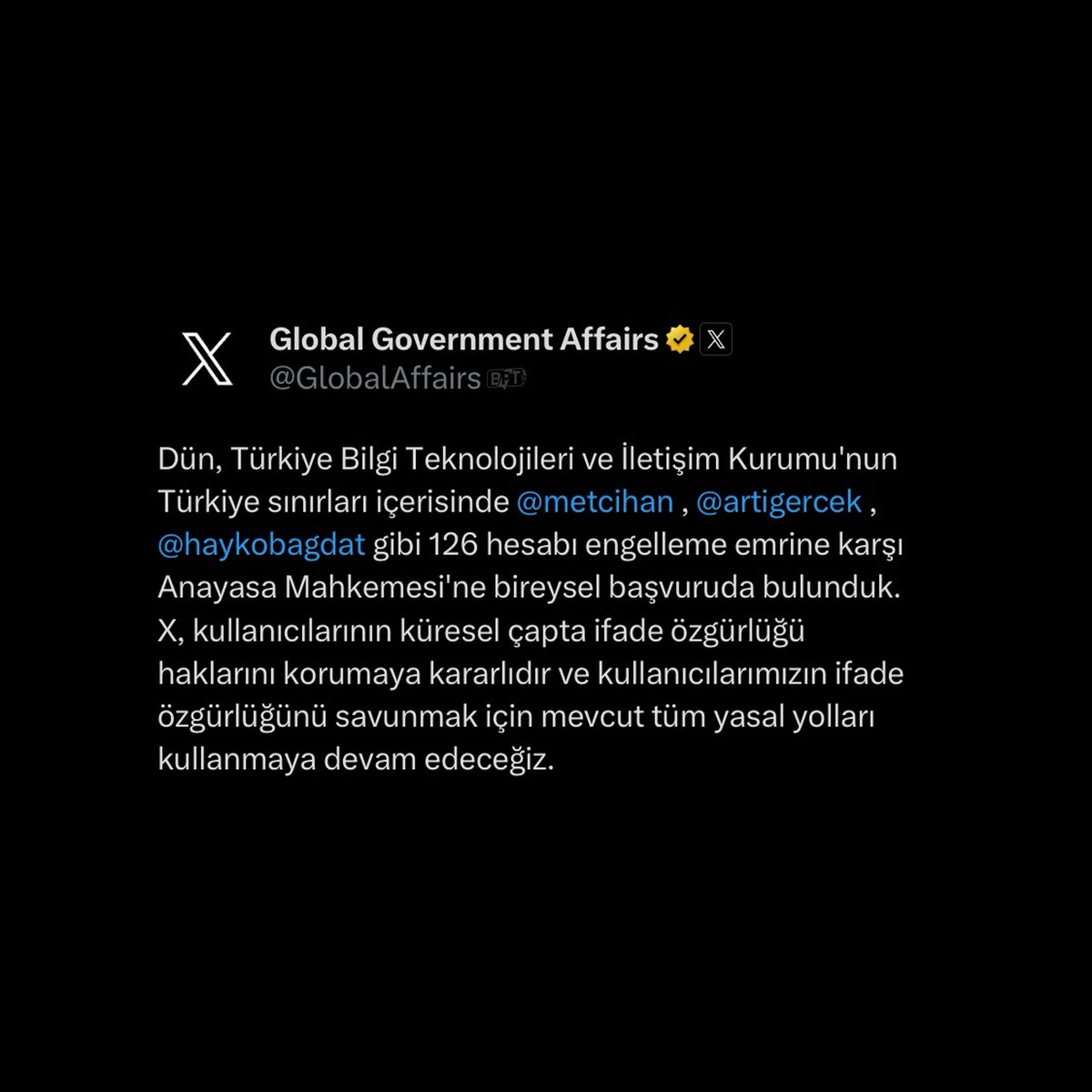 X, Türkiye'de erişime engellenen 126 hesap için Anayasa Mahkemesi'ne başvuru yaptı.