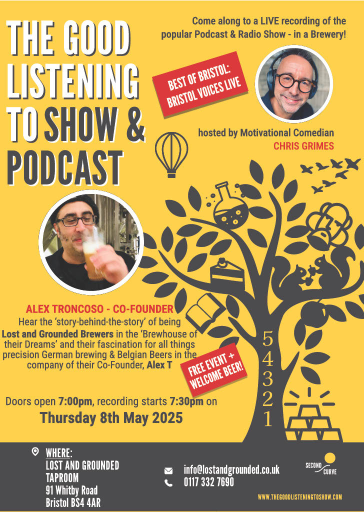 Lost and Grounded Brewers (@lostandgrounded) on Twitter photo Best of Bristol: Bristol Voices LIVE with The Good Listening To Show & Podcast🎙️
THURS 8 May 7PM
91 Whitby Rd BS44AR
Join us for a special live recording as <a href="/thatchrisgrimes/">Chris Grimes: Motivational Comedian & MoJo Coach</a> & our Co-Founder Alex Troncoso chat about our story so far!
Info & Tix: buytickets.at/lostandgrounde… Best of Bristol: Bristol Voices LIVE with The Good Listening To Show & Podcast🎙️
THURS 8 May 7PM
91 Whitby Rd BS44AR
Join us for a special live recording as <a href="/thatchrisgrimes/">Chris Grimes: Motivational Comedian & MoJo Coach</a> & our Co-Founder Alex Troncoso chat about our story so far!
Info & Tix: buytickets.at/lostandgrounde…