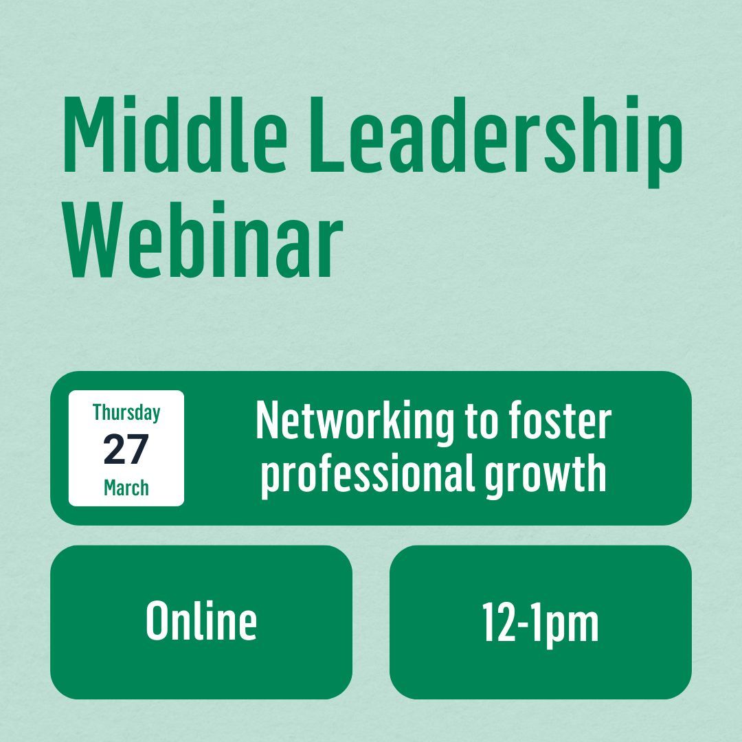 One day to go!🚨 

Book your spot on our upcoming Middle Leadership Webinar. Don't miss out on valuable insights as we explore how to leverage networking to boost personal and professional growth and to drive organisational change.

👉  buff.ly/Z2wg0Y0