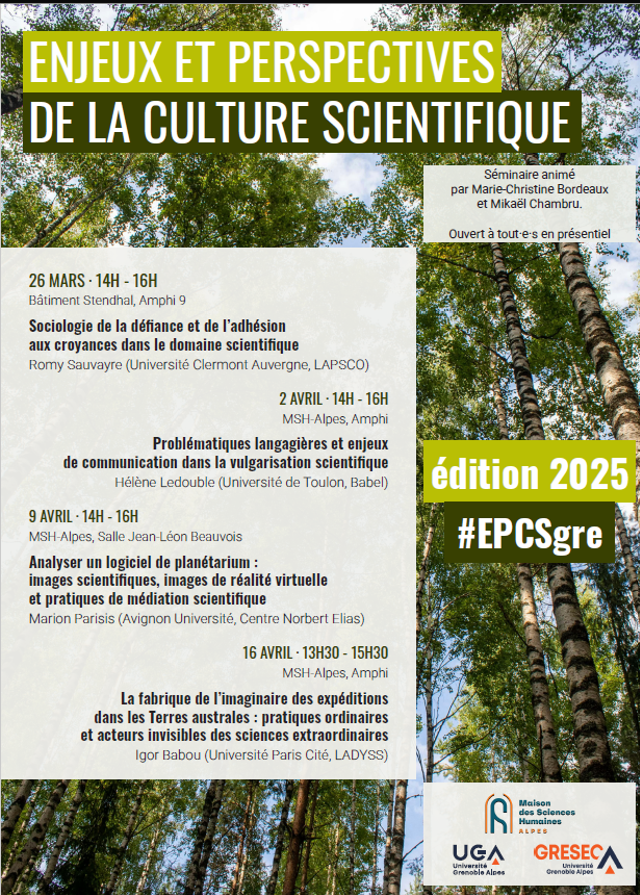 Encore quelques minutes à patienter avant le lancement du séminaire #EPSC, avec la première #conference de <a href="/RomySauvayre/">Romy Sauvayre</a>  à 14h “Sociologie de la défiance et de l’adhésion aux croyances dans le domaine scientifique” ⬇️
<a href="/GRESEC1/">GRESEC</a>, <a href="/UGrenobleAlpes/">Université Grenoble Alpes</a>, <a href="/MSH_A/">MSH-Alpes</a>
