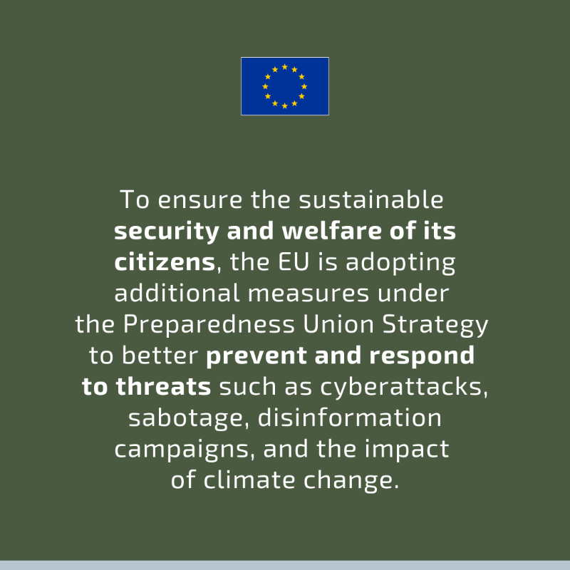eu_eeas's tweet photo. Cyberattacks, acts of sabotage &amp; climate change – we need to be ready to tackle these new risks to our security.

Through the Preparedness Union Strategy presented today, the EU will work with Member States be better prepared and more resilient.

Read more ⤵️