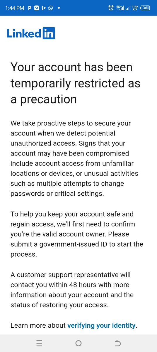 MsKorau24's tweet photo. My LinkedIn account is restricted &amp; I can't verify my identity, mubarakmuhd3@gmail.com. Need urgent help! @LinkedIn  @LinkedInHelp please see this, I have not submitted any requests yet, then why is such an error occurring?

Find attached photos of my account interface. https://t.co/amMlVL26mp