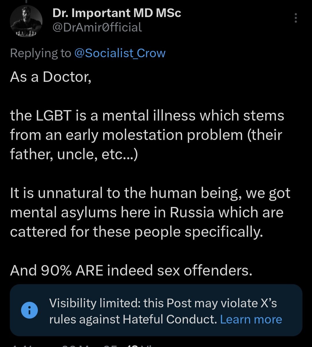 Saying a legitimate statistic based on experience and knowledge = hateful conduct.