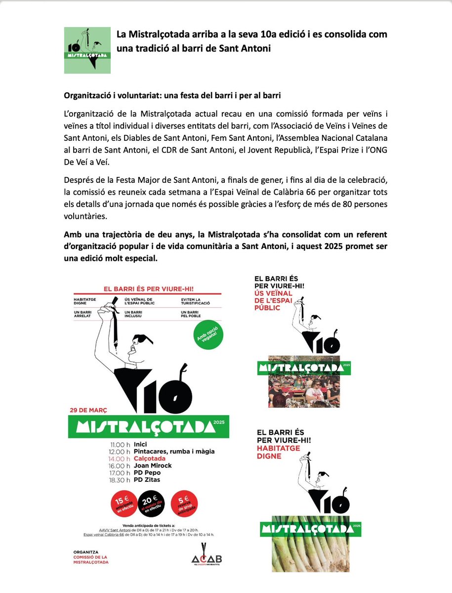 El 2013 volíem una calçotada al barri de Sant Antoni i el Districte en va denegar el permís. 
El 2014 l'<a href="/ateneulayret/">AteneuFrancescLayret</a> va impulsar una comissió d'entitats per organitzar-la. Des de llavors la comissió l'ha organitzada i no ha parat de créixer. 
10 edicions de Mistralcalçotada!