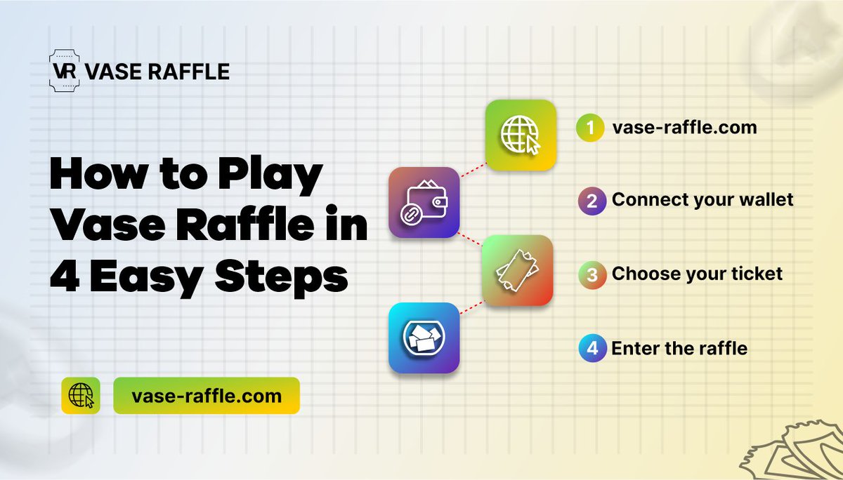 How to Play Vase Raffle in 4 Easy Steps.

🎮 Playing Vase Raffle is EASY!

1️⃣ Visit vase-raffle.com
2️⃣ Fund your wallet with USDT &amp; Connect your wallet.
3️⃣ Choose your ticket (on your preferred VRC) &amp; confirm purchase.
4️⃣ Enter the raffle &amp; wait for the draw!

That’s it!