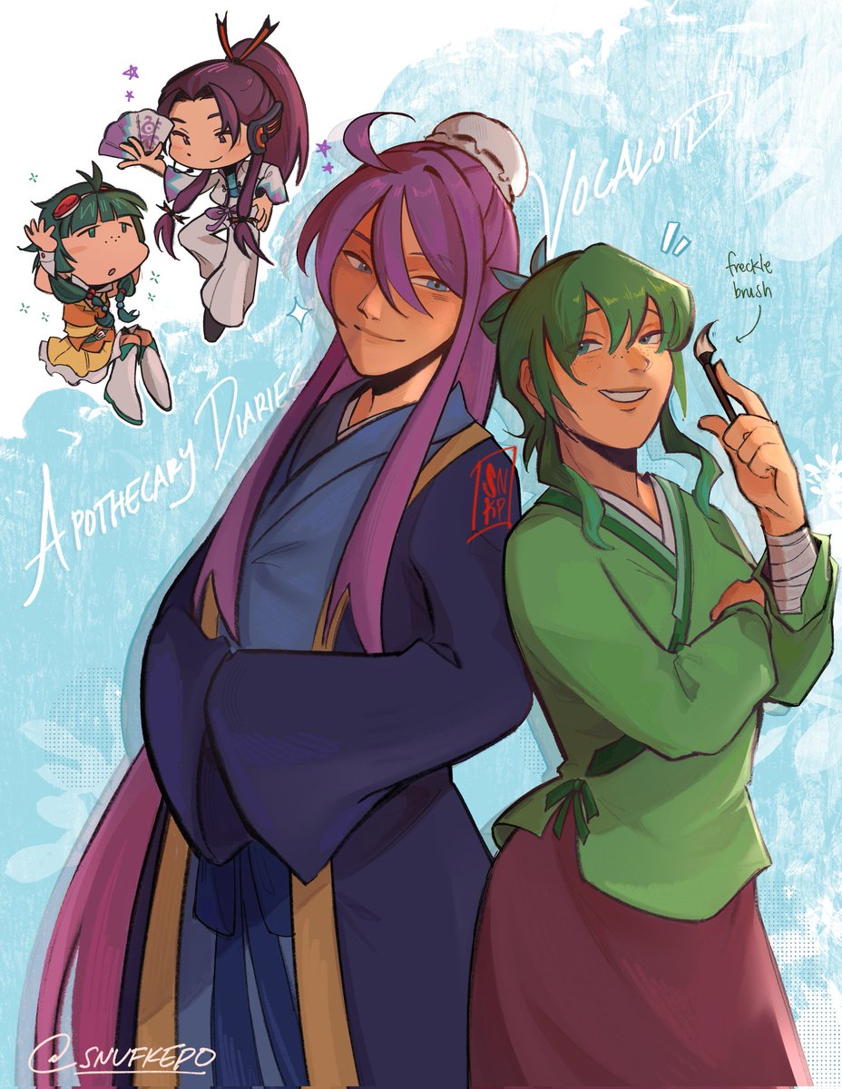 snufkepo's tweet image. jinmao 🤝 gakugumi 💚💜

#gakupo #神威がくぽ #gumi #megpoid #vocaloid #maomao #jinshi #apothecarydiaries