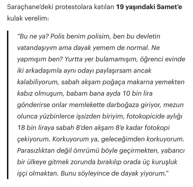 Saraçhane'deki demokrasi nöbetine gelen 19 yaşındaki Samet'in anlattıkları sosyal medyada gündem oldu.