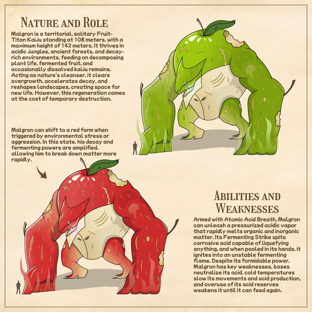 Meet Malgron The Apple Kaiju, a new member of my world: Orchadia.

#creaturedesign #conceptart #ArtistOnTwitter