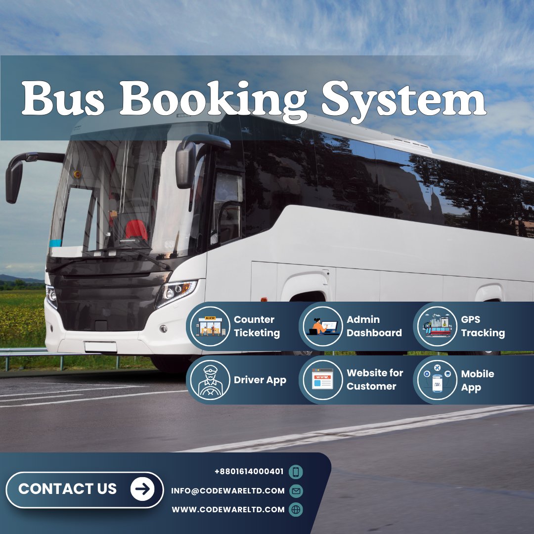 codewareltd's tweet image. Take full control of transportation with Codewareltd.com's #BusBookingSystem – from accepting bookings & tracking statistics to managing vehicle maintenance & more.
Our system is designed for both small-to-medium-sized businesses & large-scale bus ticketing services