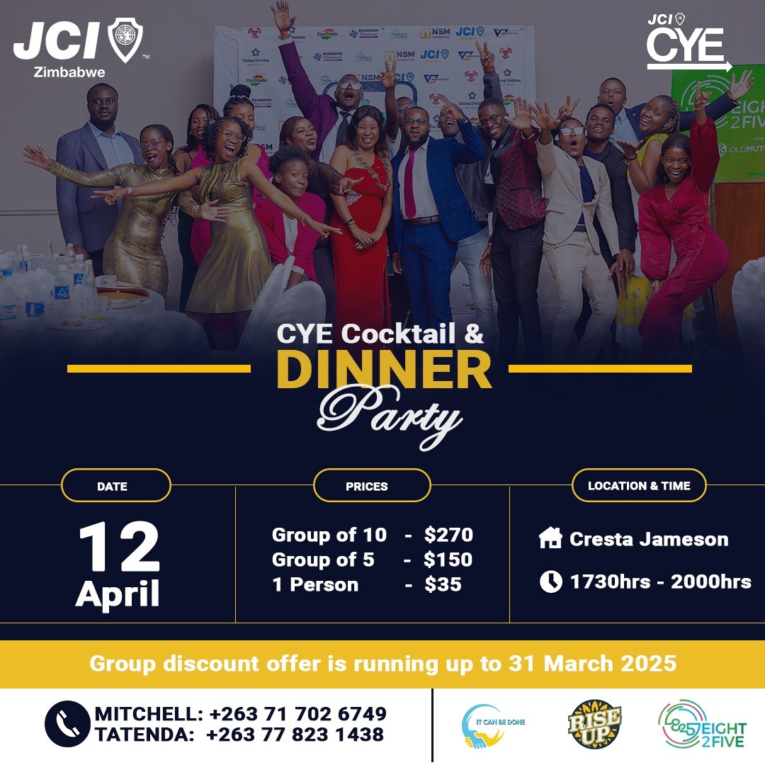 Join us for an exclusive Cocktail Dinner after the pitch competition to celebrate finalists, network, and enjoy a memorable evening. Payment options: Ecocash, Innbucks, and bank transfers. 

For contact: 
Natasha 0776161876
Vimbai 0717026749

#CYE
#ItCanBeDone
#RiseUp