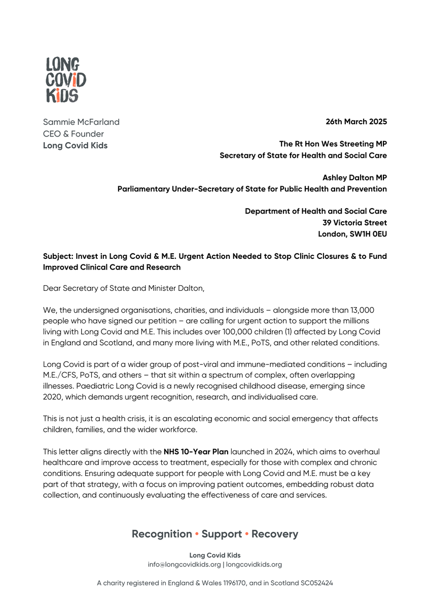 Long Covid Kids / longcovidkids@bsky.social (@longcovidkids) on Twitter photo As part of Long Covid Awareness Month, and to mark the fifth anniversary of the first UK lockdown, we have sent an open letter and petition to <a href="/wesstreeting/">Wes Streeting</a> & <a href="/AshleyDalton_MP/">Ashley Dalton MP</a>
#LCandME #FundOurFuture #FundThePlan
longcovidkids.org/post/open-lett… As part of Long Covid Awareness Month, and to mark the fifth anniversary of the first UK lockdown, we have sent an open letter and petition to <a href="/wesstreeting/">Wes Streeting</a> & <a href="/AshleyDalton_MP/">Ashley Dalton MP</a>
#LCandME #FundOurFuture #FundThePlan
longcovidkids.org/post/open-lett…