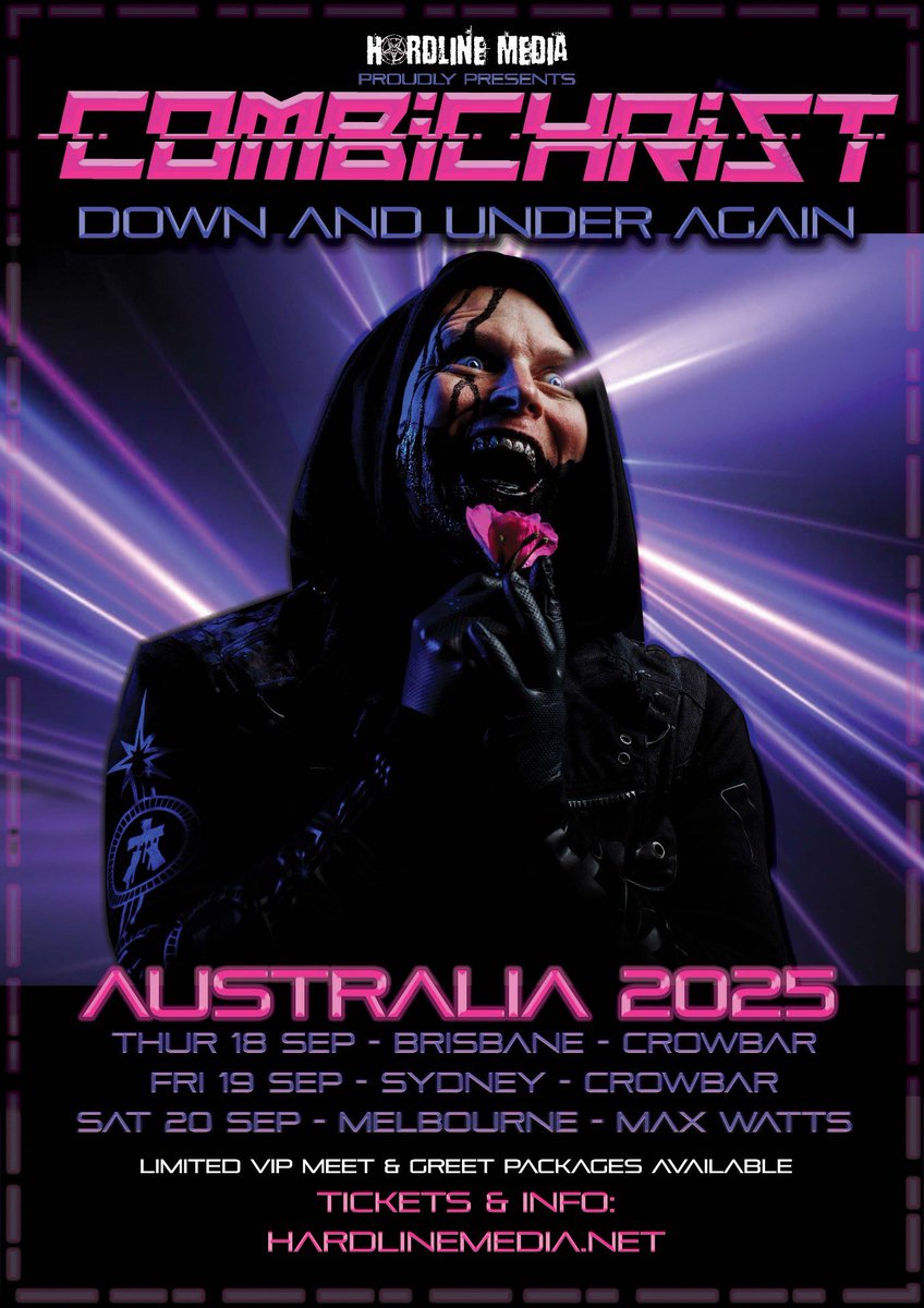 The Underground (@undergroundaust) on Twitter photo .<a href="/combichristarmy/">Combichrist</a> are heading back to Australia this September with thanks to hardline media⤵️
Thursday, September 18th – BRISBANE (Crowbar)
Friday, September 19th – SYDNEY (Crowbar)
Saturday, September 20th – MELBOURNE (Max Watts)
Find out more ➡️ shorturl.at/jm7NF .<a href="/combichristarmy/">Combichrist</a> are heading back to Australia this September with thanks to hardline media⤵️
Thursday, September 18th – BRISBANE (Crowbar)
Friday, September 19th – SYDNEY (Crowbar)
Saturday, September 20th – MELBOURNE (Max Watts)
Find out more ➡️ shorturl.at/jm7NF