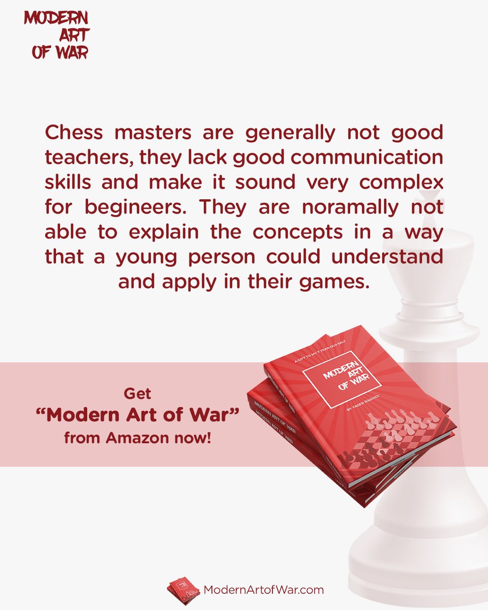 ModernArtofWar's tweet image. ⁠⁠📚️Modern Art of War⁠
👤Yaser Rashidi; Author and Chess Enthusiast⁠
🌐ModernArtofWar.com⁠

#chess #chessteaching #chessbooks #learnchess #chessstrategy #chessimprovement #beginnerchess #amazonbooks #strategicthinking #ModernArtOfWar