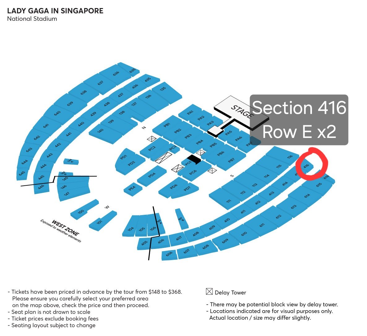 chloeptx's tweet photo. WTS #LadyGaga Mayhem Concert in Singapore!! Reason is bc have better seats!

Date: 21 May 
Seat: Section 416, Row E x2 (Tickets only transfer later bc delivery delay: 1 month before)

Selling at buying price for both: RM1.9k (can nego)

#LadyGagalnSingapore #MAYHEM #LadyGagainSG https://t.co/fuOQbRmP4T