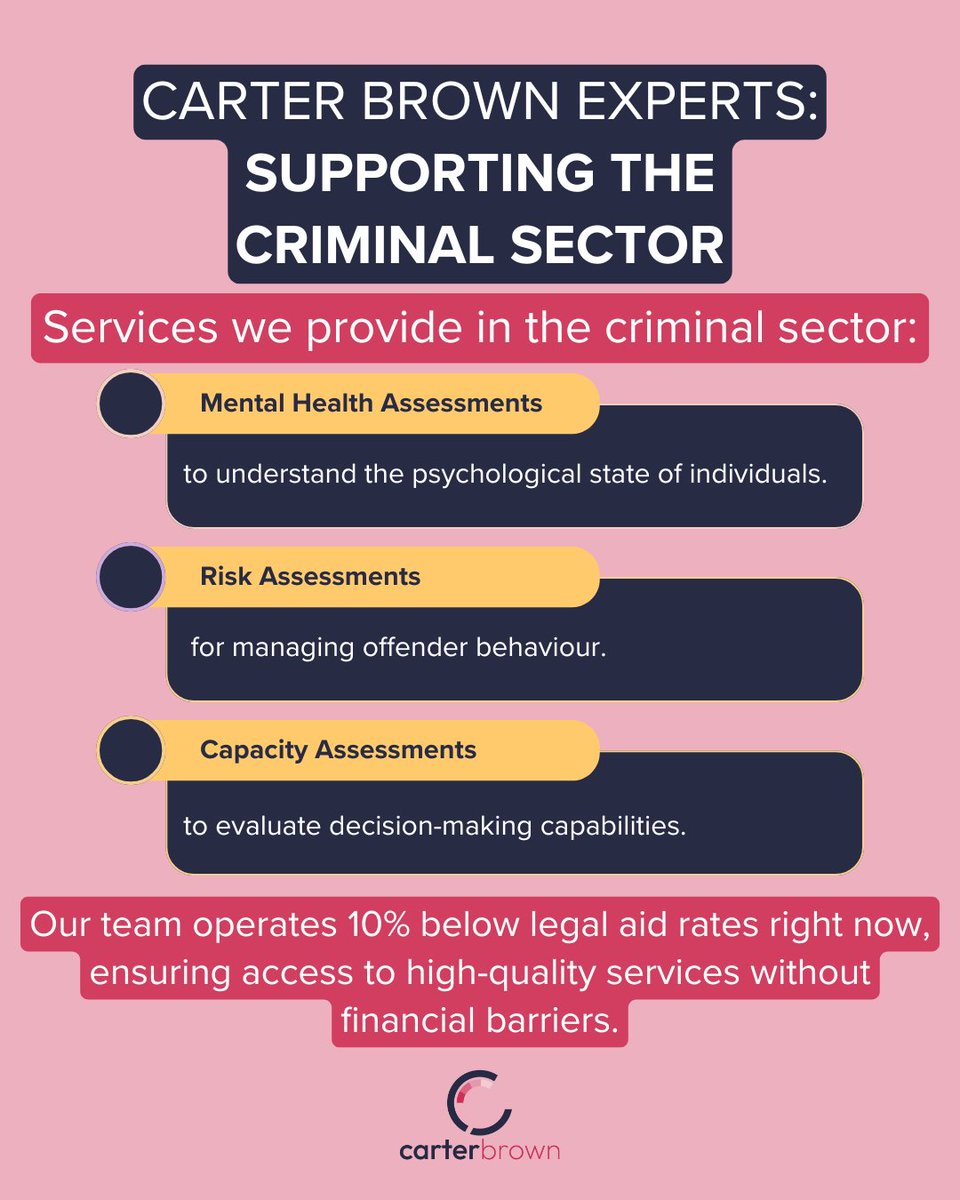 Did you know Carter Brown Experts provides tailored assessments for criminal cases? Our experienced professionals assist with evaluations that often play a pivotal role in court decisions.

Need expert support for a case? Visit our website.