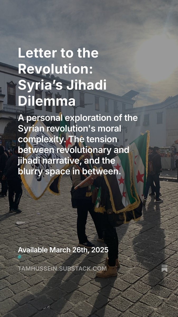 This is my latest piece from a recent visit to Damascus - A personal exploration of the Syrian revolution's moral complexity. The tension between revolutionary and jihadi narrative, and the blurry space in between. 

open.substack.com/pub/tamhussein…