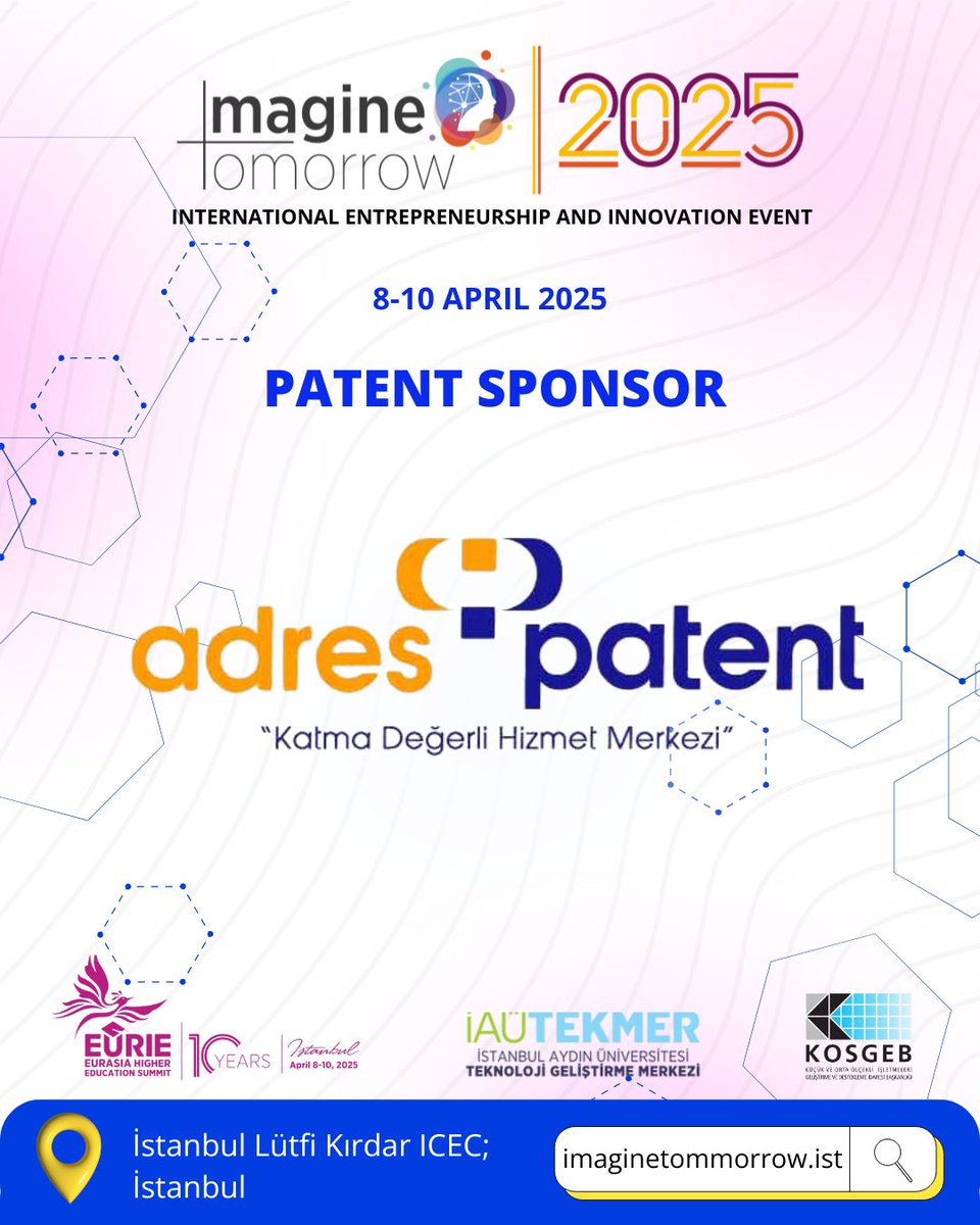 💡 Imagine Tomorrow 2025 olarak, Adres Patent'in patent sponsorluğunu gururla duyuruyoruz! 🚀
Bu güçlü işbirliği ile yenilikçi fikirleri desteklemeye devam edeceğiz! 🇹🇷

#AdresPatent #PatentSponsorluğu #İnovasyon #ImagineTomorrow2025