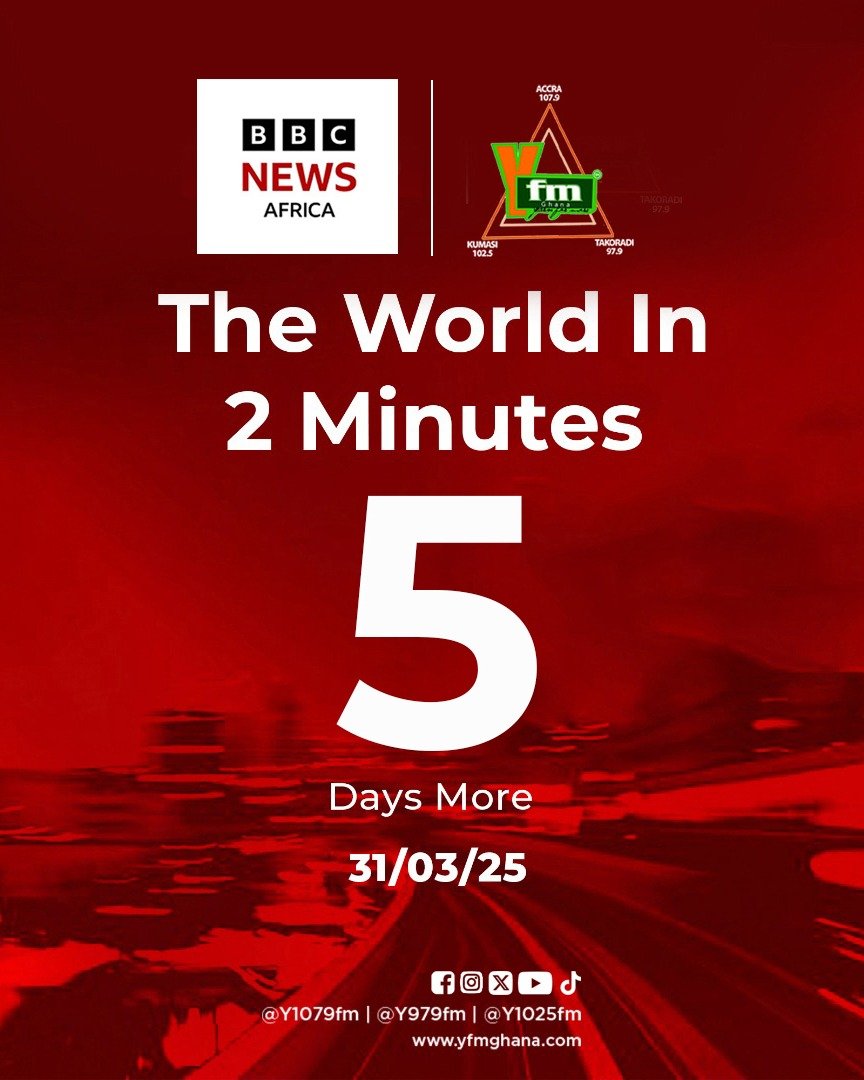 🚀 Get ready for an exciting journey! Stay informed like never before—fast, accurate, and engaging! 🔥

📢 Join the conversation! Share, tag, and spread the word!

#TheWorldIn2Minutes
#BBCNewsAfrica 
#YFMGhana