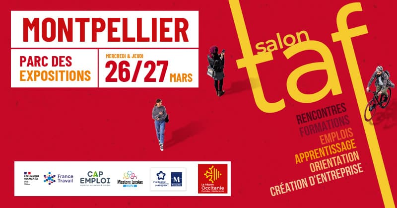 Rencontres, formations, apprentissages, emplois 👨‍⚕️👩‍🎓👷‍♀️
💬 Rendez-vous aujourd'hui et demain pour le salon TAF au Parc des Expositions de Montpellier
🆓 Entrée gratuite
🕘 De 9h à 17h
🚋  Tram ligne 3 station Parc des expos
Toutes les infos 👉 fcld.ly/salontaf25