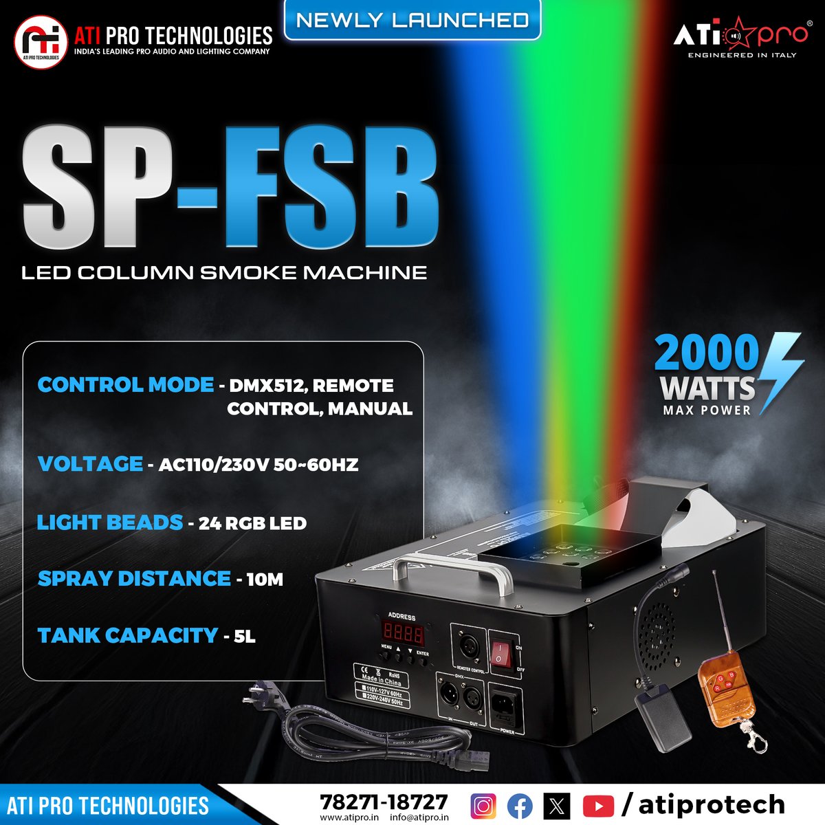 atiprotech's tweet image. SP-FSB 2000 Watt Fog Machine 🌫️✨

2000W Power for dense, high-quality fog
2L Tank Capacity for extended use
Ready in just 8-10 minutes
24 RGB LEDs for a vibrant effect
Remote &amp;amp; DMX Control Modes for easy operation

#ATIProTechnologies #SPFSBfogmachine #FogMachine #EventEffects