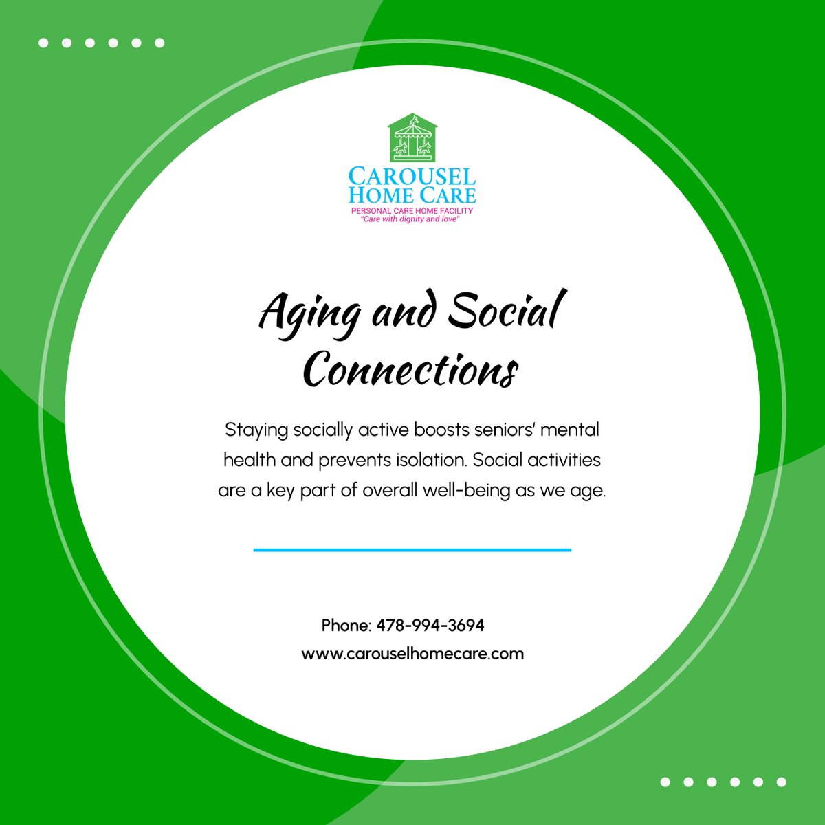 carouselhc's tweet image. Social connections are crucial for seniors. They enhance mood, improve cognitive health, and make life more enjoyable. Stay connected for a fulfilling life. 

#ForsythGA #AssistedLiving #SocialConnections