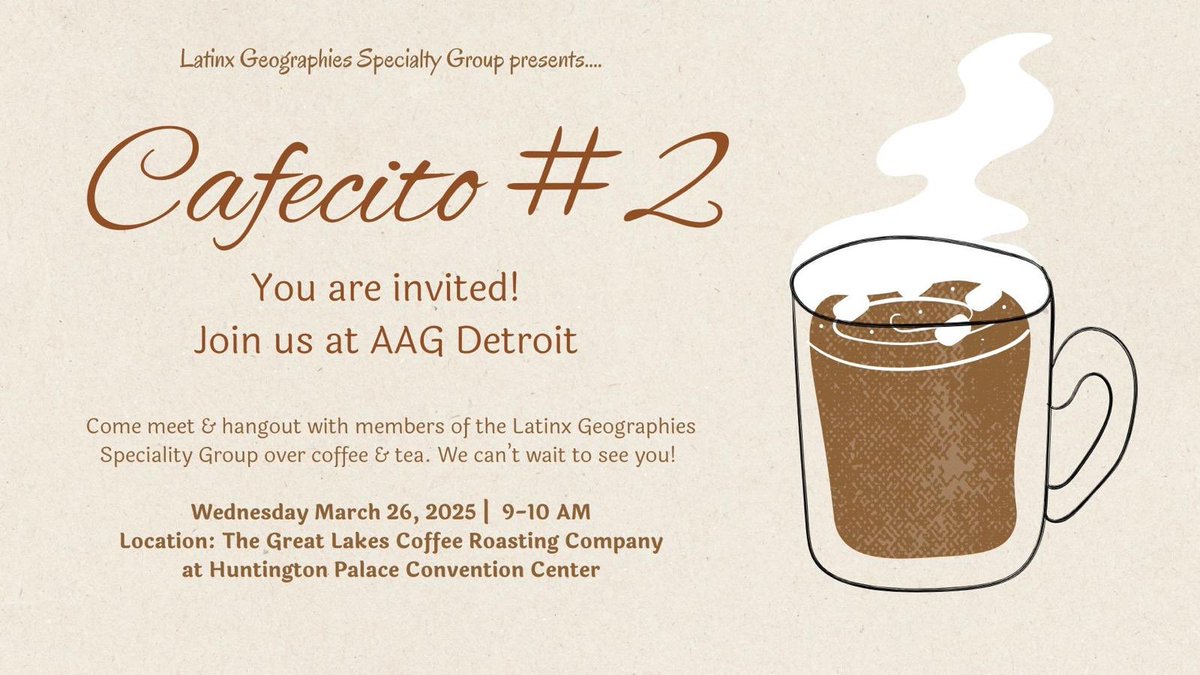 Good morning! To those at <a href="/theAAG/">American Association of Geographers</a>: we will be hosting cafecito #2 today at 9 am.