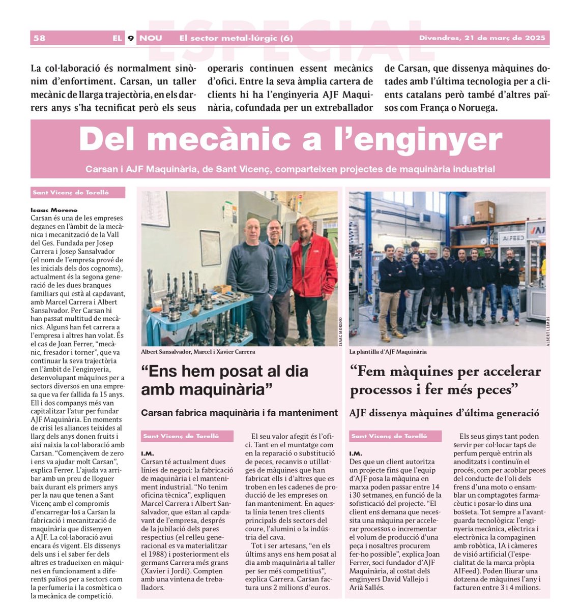 Coneix empreses del sector metal•lúrgic de la Vall del Ges, Orís i Bisaura. Cada mes a El 9 Nou.