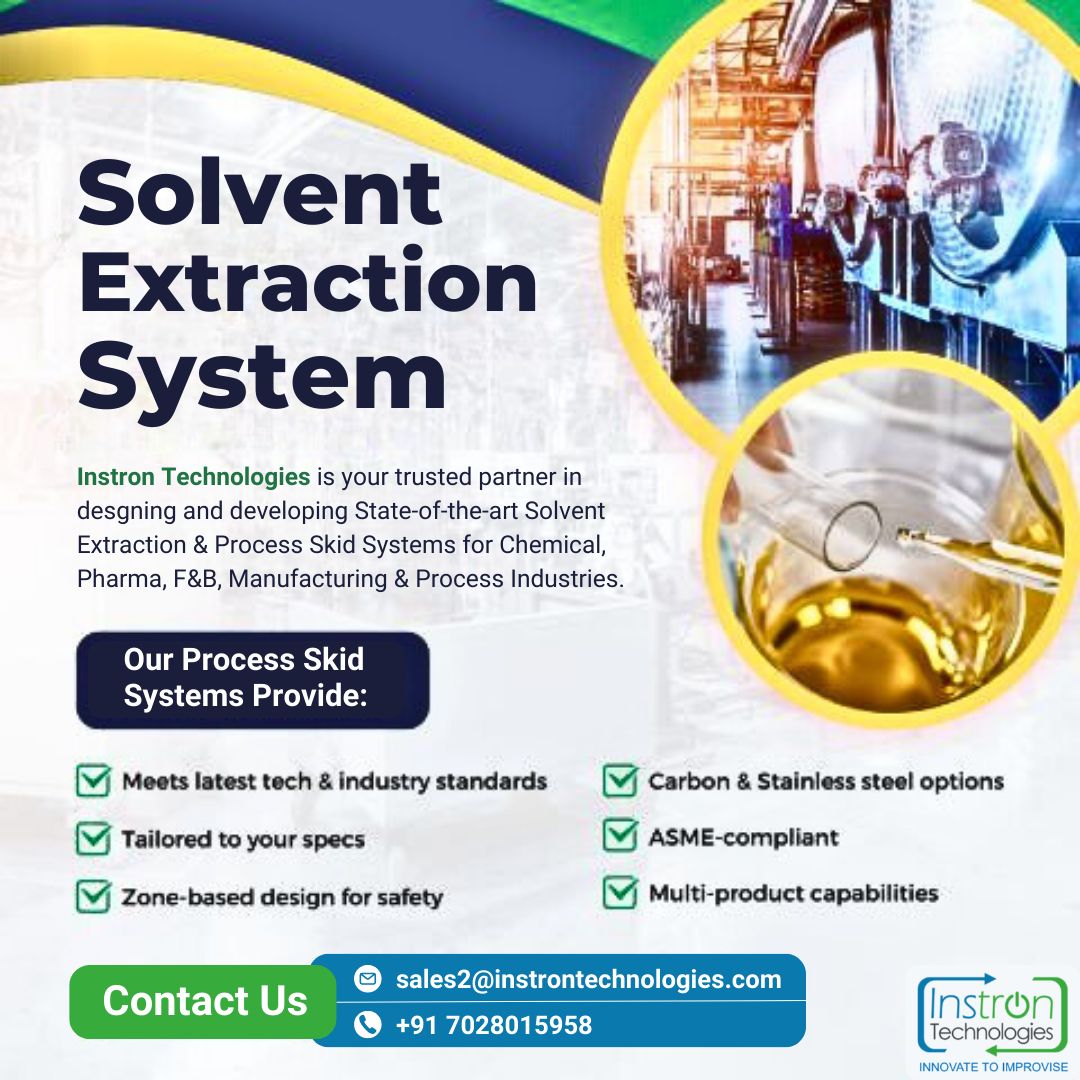 InstronTech's tweet photo. "Maximize efficiency and purity with Instron Technologies' Solvent Extraction System! 🌿
✨ Designed for precision and scalability, our solution ensures high-quality extraction for industries like pharmaceuticals, food, R&amp;D labs and specialty chemicals. https://t.co/mkwo78UGeG