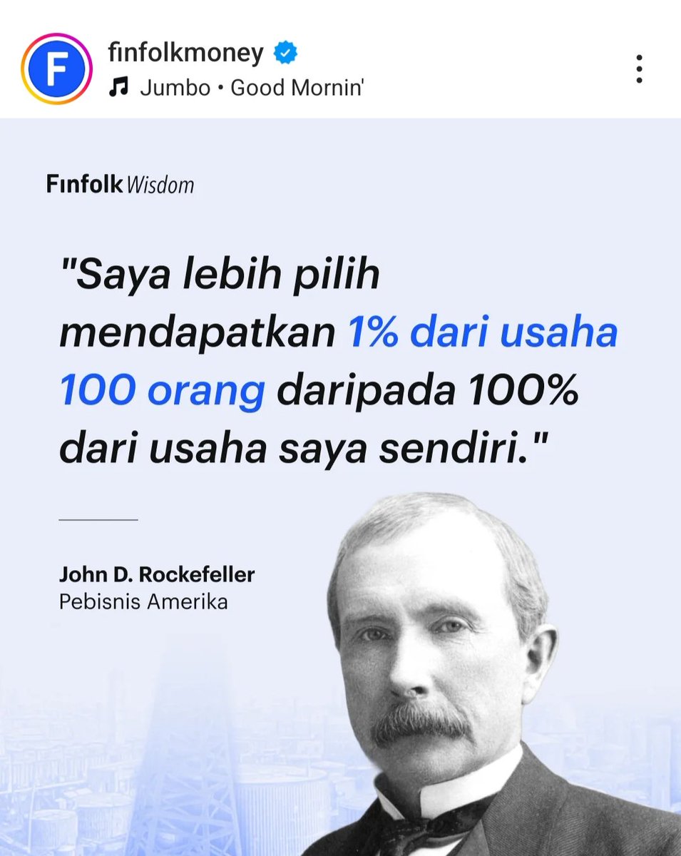 Ucapan maut dari John D Rockefeller, bilioner paling kaya sepanjang sejarah. 

Di era sekarang, 100 orang itu sebutannya budak korporat :)

Esensi kapitalisme memang spt ini : harus ada 100 orang yg rela jadi sekrup dari mesin kapitalisme para bilioner.
