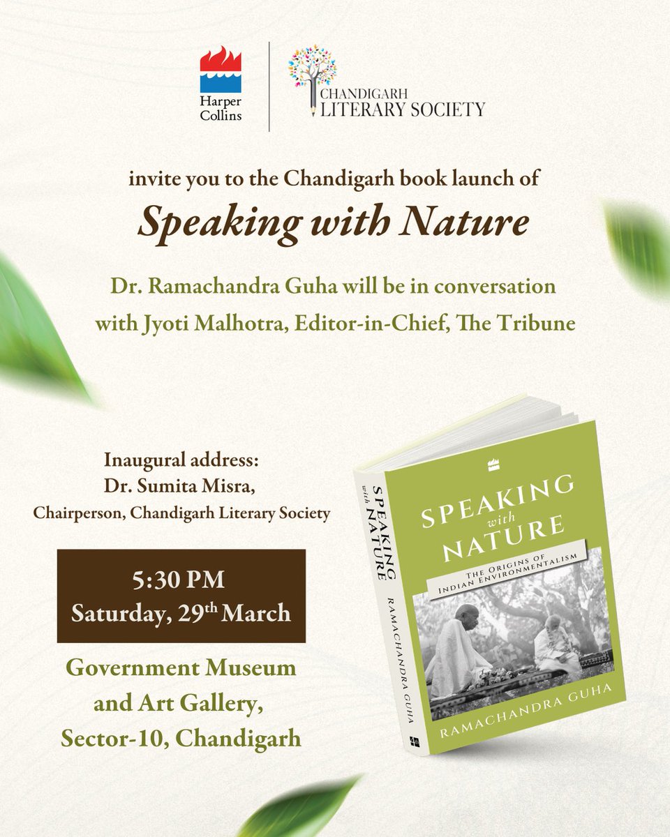 Ramachandra Guha (@ram_guha) on Twitter photo I much look forward to speaking on my new book in Chandigarh this Saturday evening. I'll be in conversation with the editor of The Tribune, <a href="/jomalhotra/">Jyoti Malhotra</a> . Details below. I much look forward to speaking on my new book in Chandigarh this Saturday evening. I'll be in conversation with the editor of The Tribune, <a href="/jomalhotra/">Jyoti Malhotra</a> . Details below.