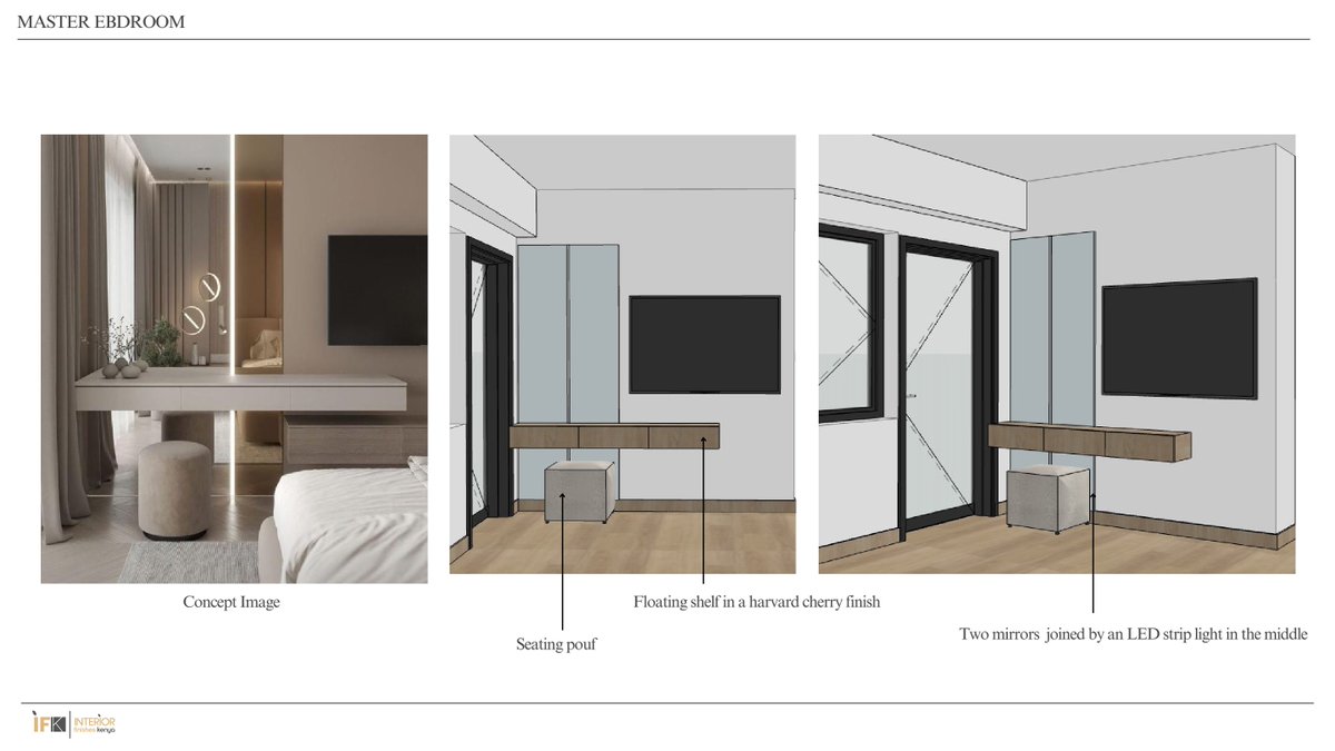 InteriorF_ke's tweet photo. 3D visualization is the process of creating three-dimensional visual representations of objects, environments, or concepts using 3D software, allowing clients to view and interact with them more realistically. 🌟

We are transforming concepts into reality with this 3D visualization of our latest interior design project! From thoughtful layouts to stunning details, we worked closely with our client to bring their vision to life. 

Swipe through to see the visuals of the different spaces. We can’t wait to see this design come to life in the real world! ✨

✓We design and execute small/grand residential and commercial spaces
✓We do 3D renders, floor plans and project management 
✓Share floor plans or photos and videos of your space for cost estimates or schedule an instant site visit at a redeemable fee.
✓Call or WhatsApp 0718166113 for soft copy catalogues or enquiries
#interiordesign #interiordesignerskenya #modernliving #moderndesigns #moderntvunit #diningareaniche #loungeareadesign #kitchendesigns #modernbathroom #accentwalldesigns #flooringsolutions #consoledesigns #headboardesigns #kitchencabinetry #vinylflooring #gypsumceilings #ledlighting #floatingtvstand #shelves #partitioning  #3dvisualization #rendering #homedecor #interiorarchitecture #designinspiration #visualization #designprocess #fyp #pov