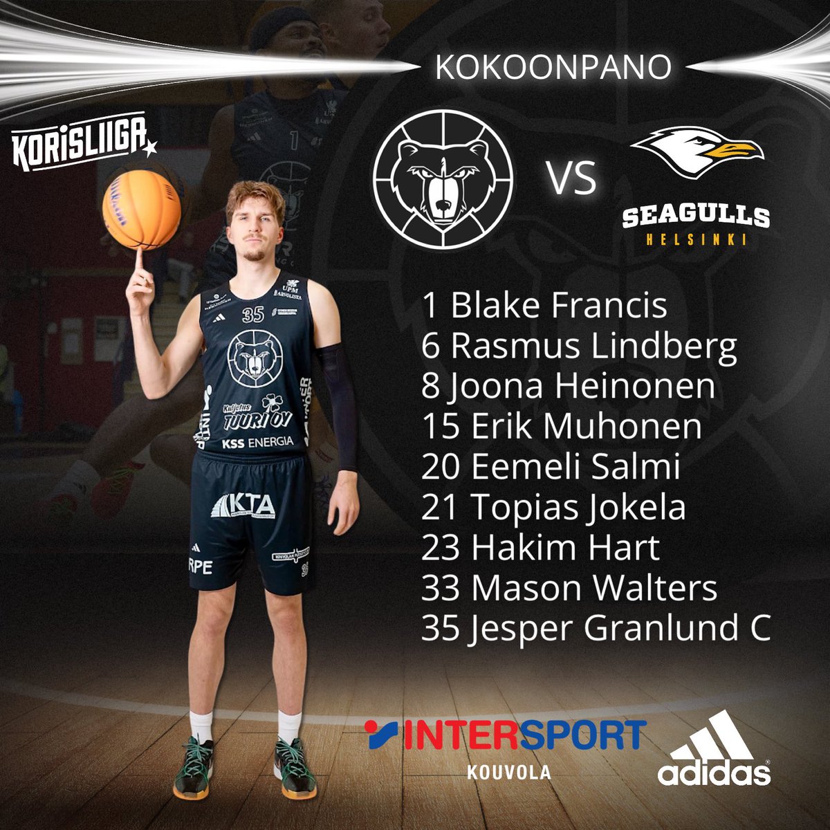 Kouvot tänään kotiluolassa, puolivälierien toinen matsi #kouvot #kouvotbasket #intersportkouvola #adidas #korisliiga