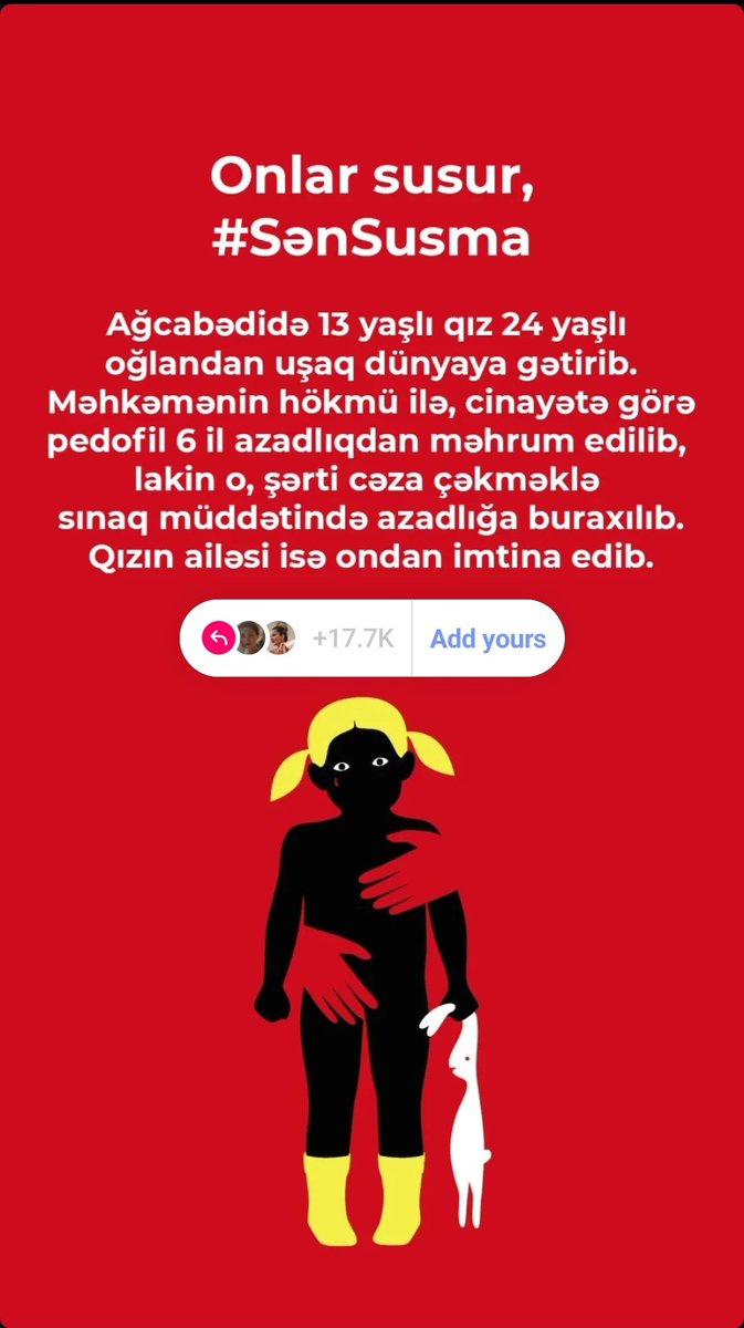 Şərti cəza və azadlıq...

Cəmiyyətdəki zorakılıq sadəcə fərdlərin deyil, bütöv sistemin, cəmiyyətin,  ideologiyanın "əxlaq" adı altında gizlənən mentalitet yüklü iyrənc əməlləridir. O pedofil, hər iki ailə, bunu dəstəkləyənlər ən ağır formada cəzalandırılmalıdır.
#sənsusma