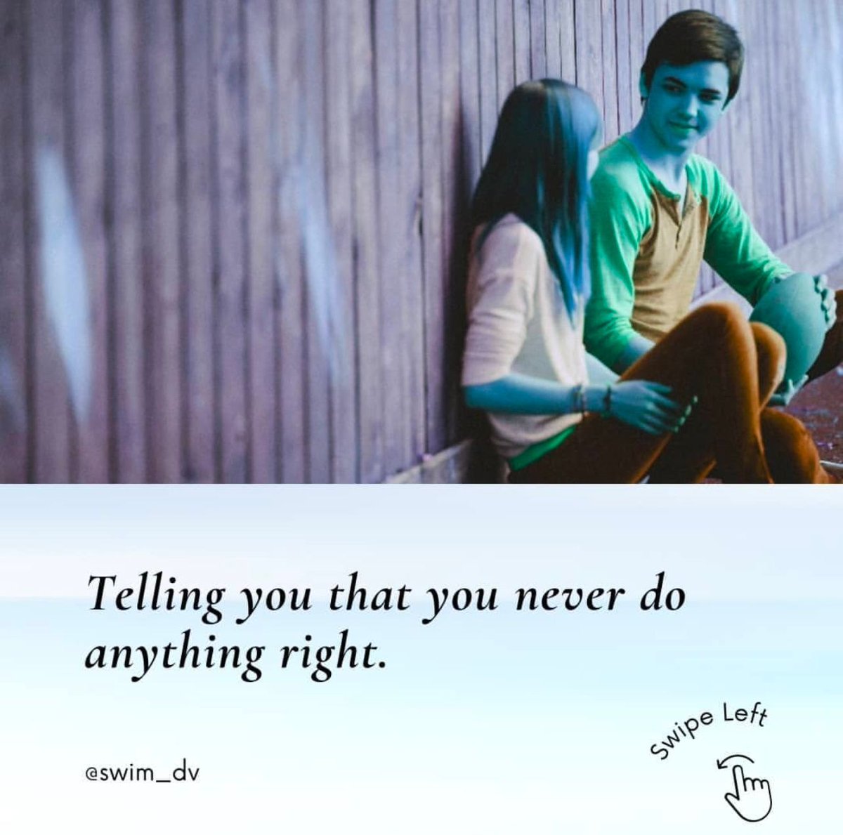 SWIM_DV's tweet image. Abuse isn’t always physical. It can be control, manipulation, isolation, constant criticism, or threats. If it makes you feel small, scared, or trapped, it’s not love. Know the signs. Ask for help. Break free. #KnowTheSigns #YouAreNotAlone