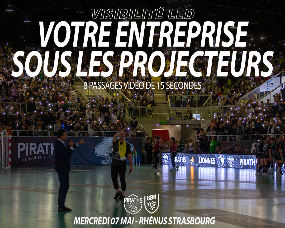 ath_handball's tweet photo. #PIRATHS vs @BBH_Officiel au Rhénus devant 5600 🏴☠️ C'est le moment de mettre en avant votre marque ou votre entreprise sur les affichages LED (4*10 mètres) pour un grand match de @LFH_Officiel avec @TopmusicAlsace @LesSportsDNA @BFM_Alsace .
Contactez nous 5667116@ffhandball.net https://t.co/gmylhS6WVB