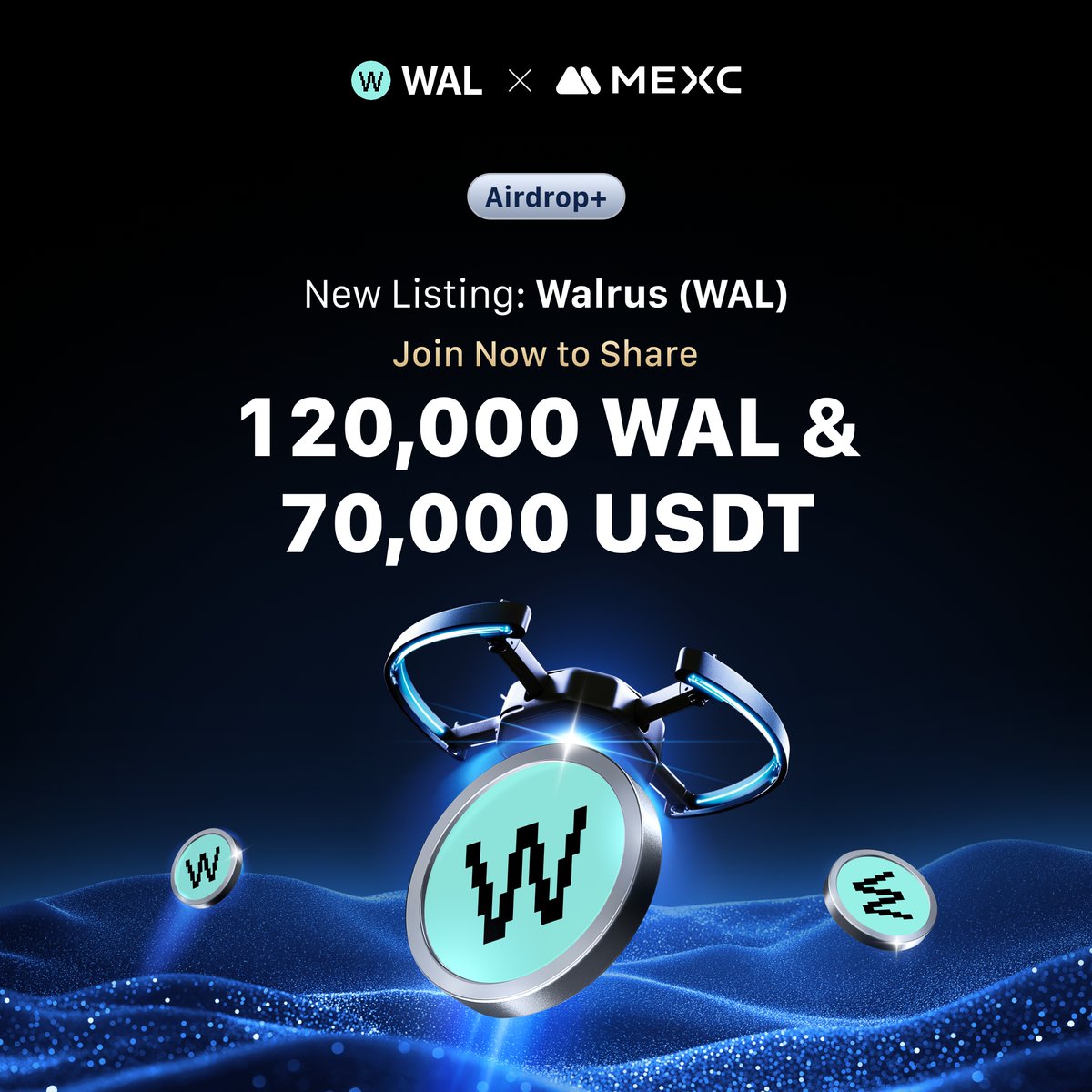 🪂 $WAL Airdrop+ Launch 🪂 
 
🔹 $WAL / @walrusprotocol 
🔹 Reward Pool: 120,000 WAL &amp; 70,000 USDT 
 
🎁 Deposit &amp; Trade to win: bit.ly/4kYiy1p
🔗 1,000 $USDT Bonus tasks:  gleam.io/competitions/J…