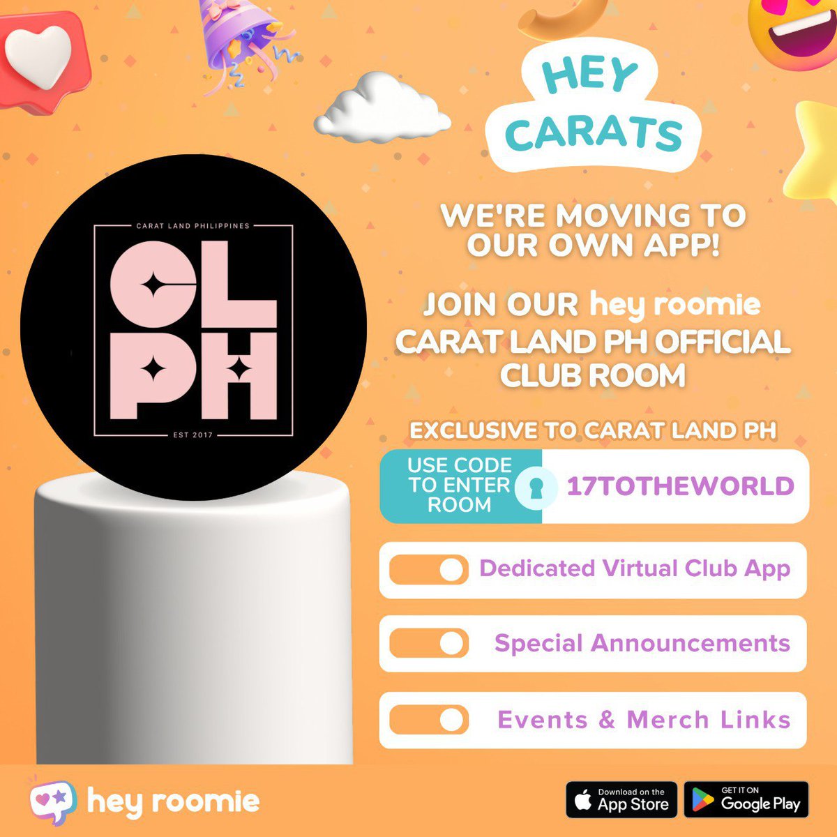 CaratLandPH's tweet photo. CARATs! D-4 until we celebrate WONWOO! ๐โโฌ Want to WIN 1 of these 2 posters? Download Hey, Roomie now on the App Store & Google Play Store!
Use the Room code: 17TOTHEWORLD
Winners will be chosen from Hey, Roomie participants ONLY!
#Gam3bo1Wonwoo #UnlockingNewLevels https://t.co/c8gvgDe3P5
