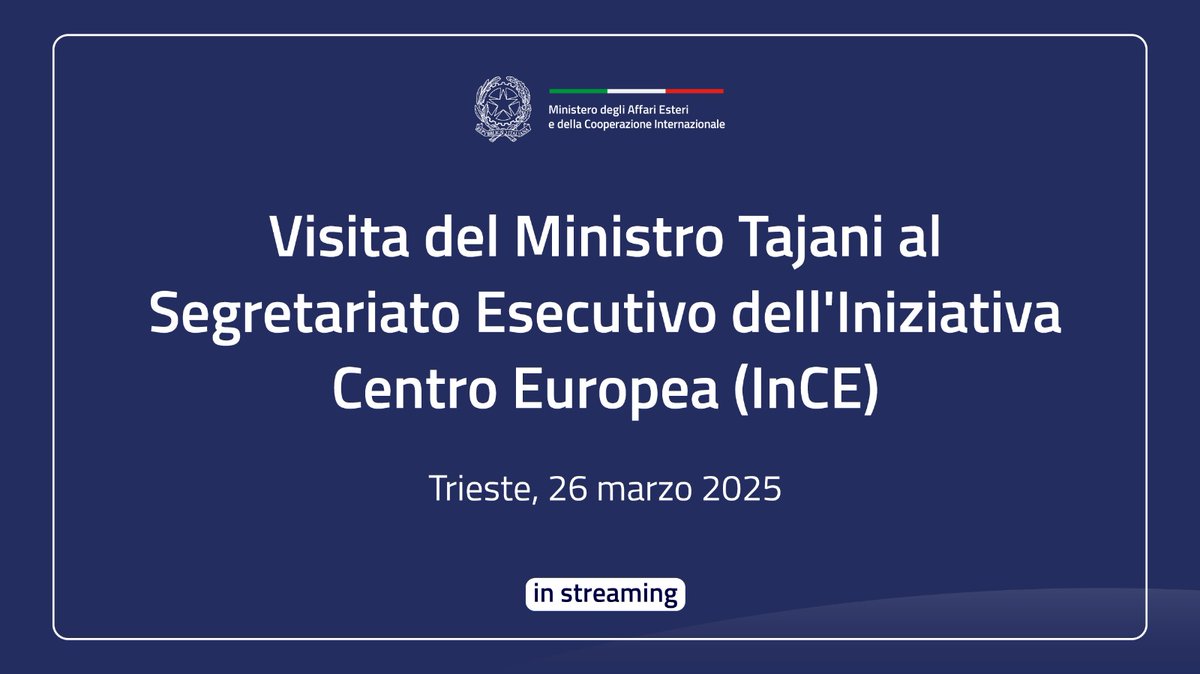 ItalyMFA's tweet image. 🔴Il Ministro @Antonio_Tajani è a #Trieste per visitare il Segretariato Esecutivo dell'Iniziativa Centro Europea #InCE.

🎥Segui la diretta⬇️
 youtube.com/live/VaGA01tX6…