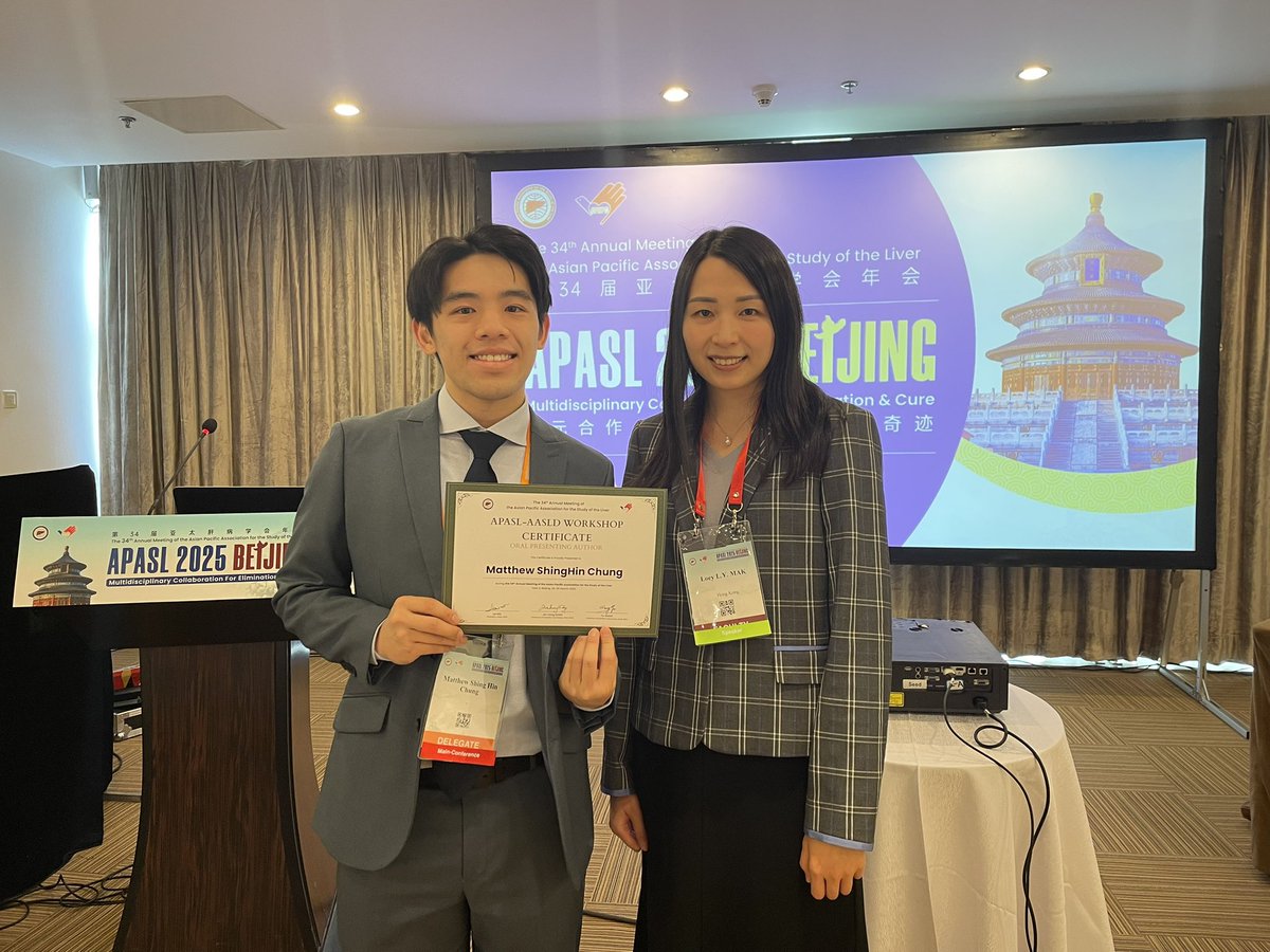 loeymak (@loeymak) on Twitter photo Congratulations to our PhD student <a href="/MattChungHKU/">Matthew SH CHUNG</a> who gave an excellent talk regarding the disease burden in patients with HCC in the APASL-AASLD workshop and won the best presentation award! 🥇 <a href="/hkumed/">HKU Medicine</a> <a href="/AASLDtweets/">AASLD</a> <a href="/APASLnews/">APASL News</a> #APASL2025 Congratulations to our PhD student <a href="/MattChungHKU/">Matthew SH CHUNG</a> who gave an excellent talk regarding the disease burden in patients with HCC in the APASL-AASLD workshop and won the best presentation award! 🥇 <a href="/hkumed/">HKU Medicine</a> <a href="/AASLDtweets/">AASLD</a> <a href="/APASLnews/">APASL News</a> #APASL2025